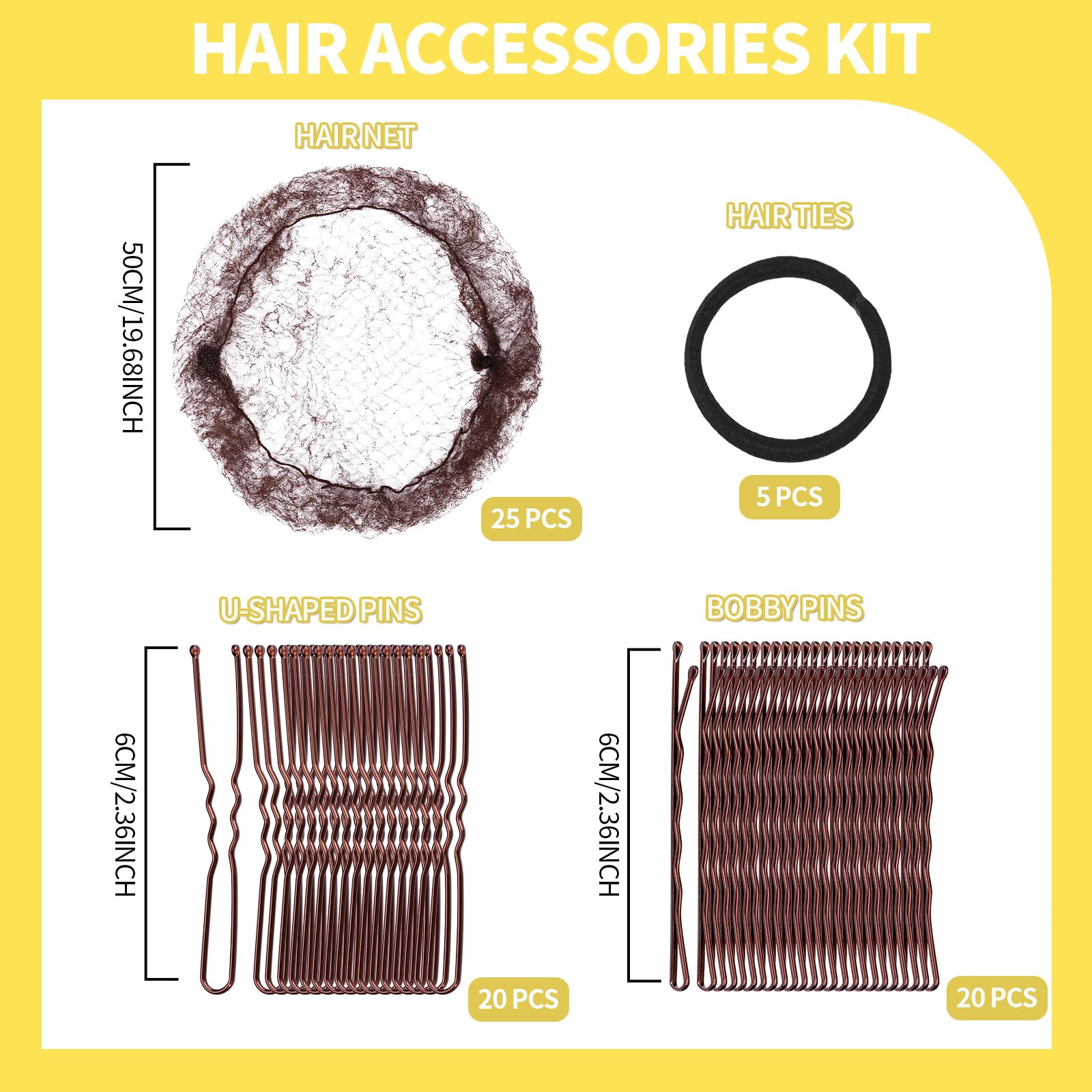 Teenitor 25pcs Mesh Invisible Hair Nets and 20pcs U-shaped Hair Pins, 20 Bobby Pins, 5 Elastic Hair Bands, Ballet Bun Maker and Dance Competitions Hair Styling Tools with Storage Box