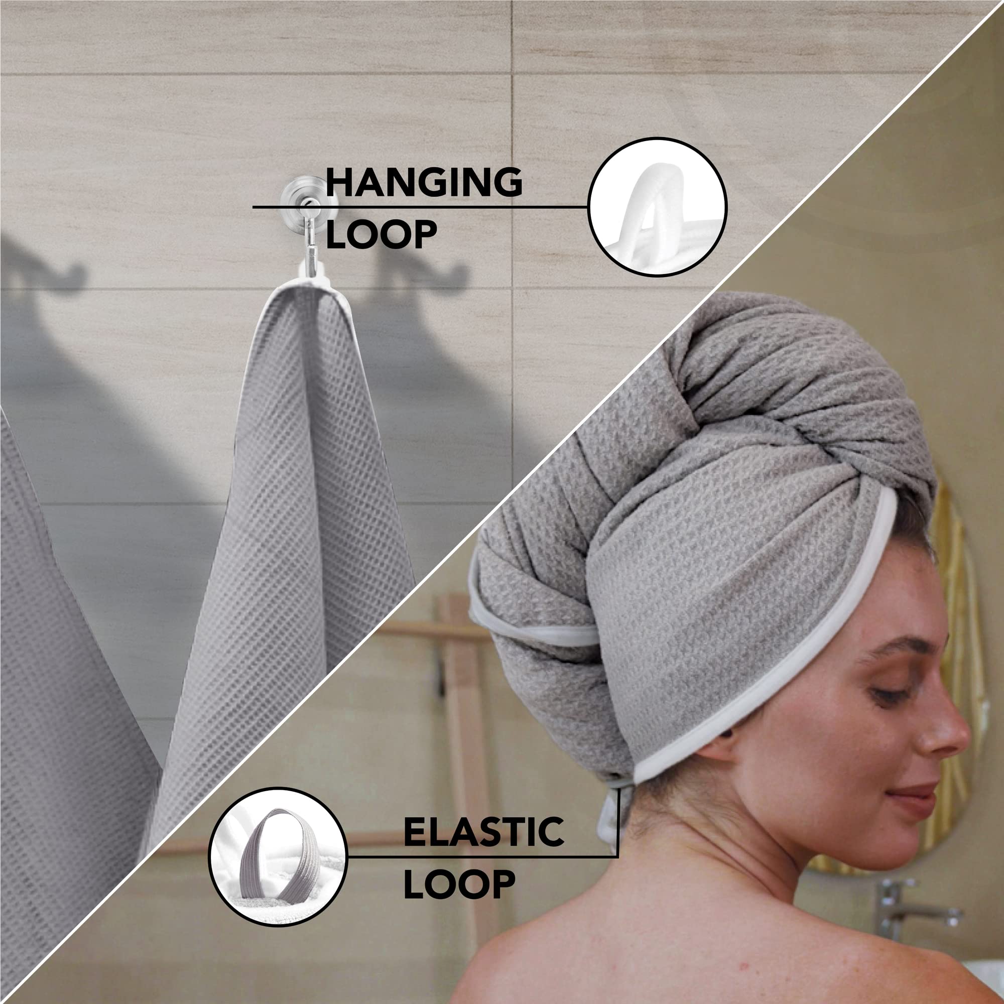 Grey : Premium Hair Drying Towel for All Hairstyles - Large & Lightweight, Soft and Absorbent - 114 x 64 cm (Grey)