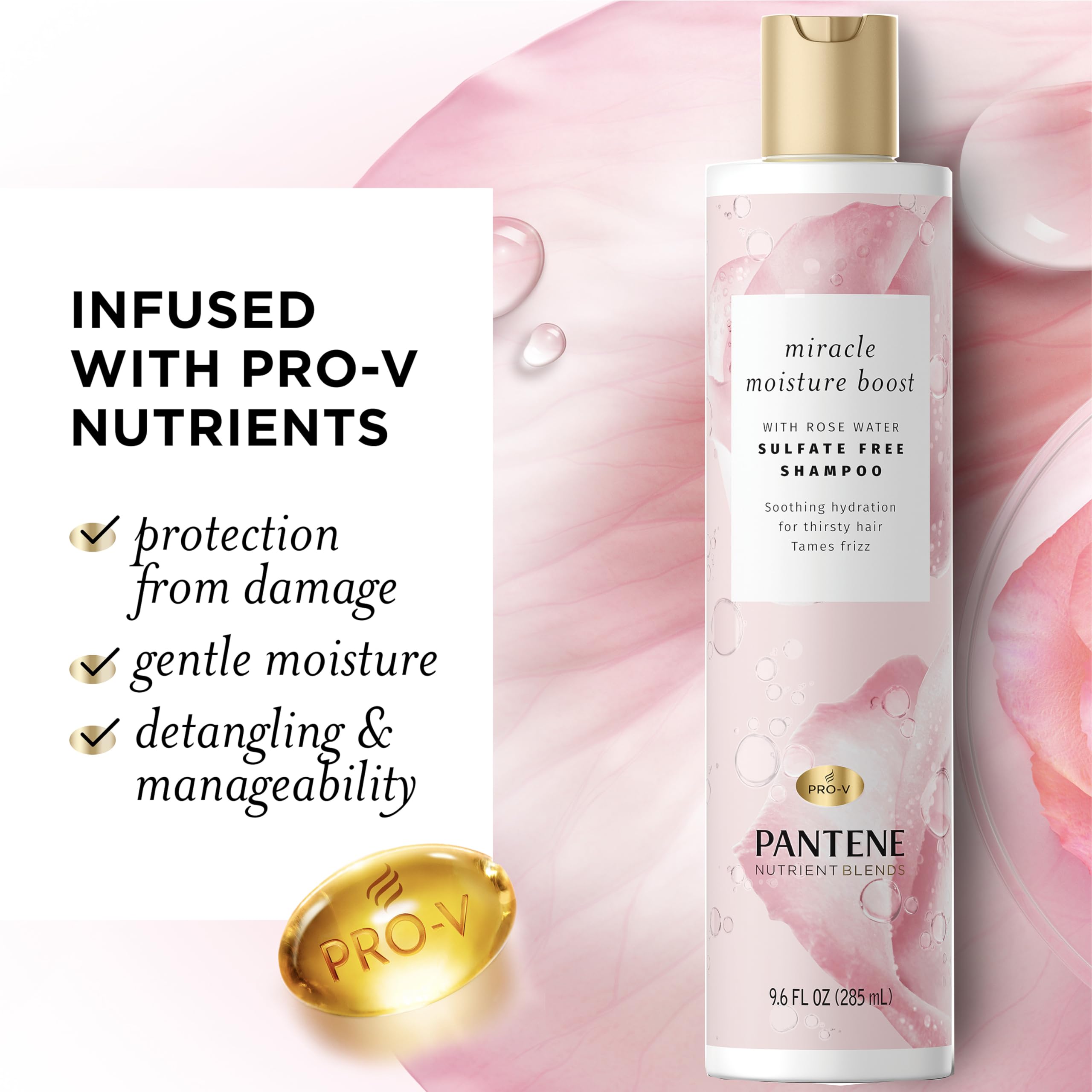 Pantene Nutrient Blends Miracle Moisture Boost Rose Water Shampoo & Conditioner Dual Pack for Dry Hair, Sulfate Free