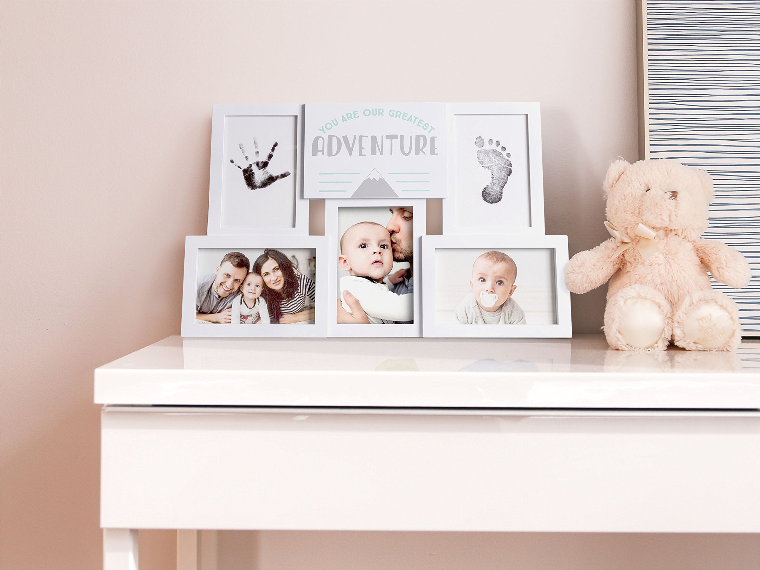 tiny ideas You Are Our Greatest Adventure Collage Keepsake Photo Frame, Baby Keepsake Picture Frame, DIY Baby's Handprint and Footprint Kit, Gender Neutral Nursery Wall Decor, White