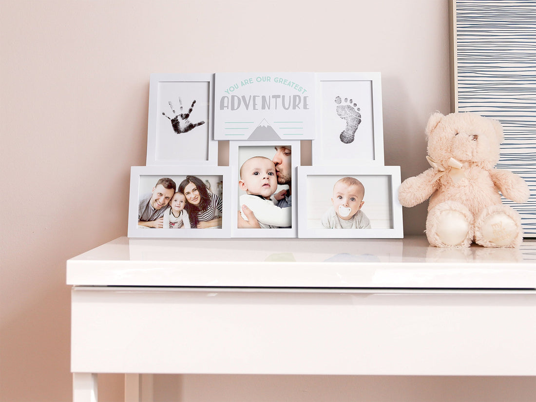 tiny ideas You Are Our Greatest Adventure Collage Keepsake Photo Frame, Baby Keepsake Picture Frame, DIY Baby's Handprint and Footprint Kit, Gender Neutral Nursery Wall Decor, White