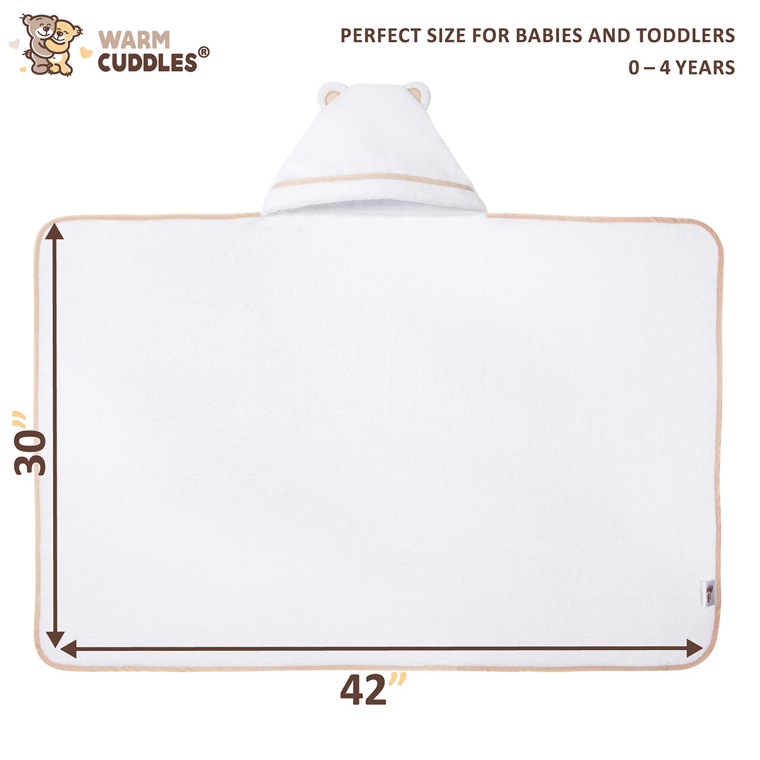 Premium Toddler Towels with Hood | Rayon Made from Bamboo Toddler Bath Towel | Large Hooded Towels for Toddlers | Toddler Towels for Girl Boy (White)