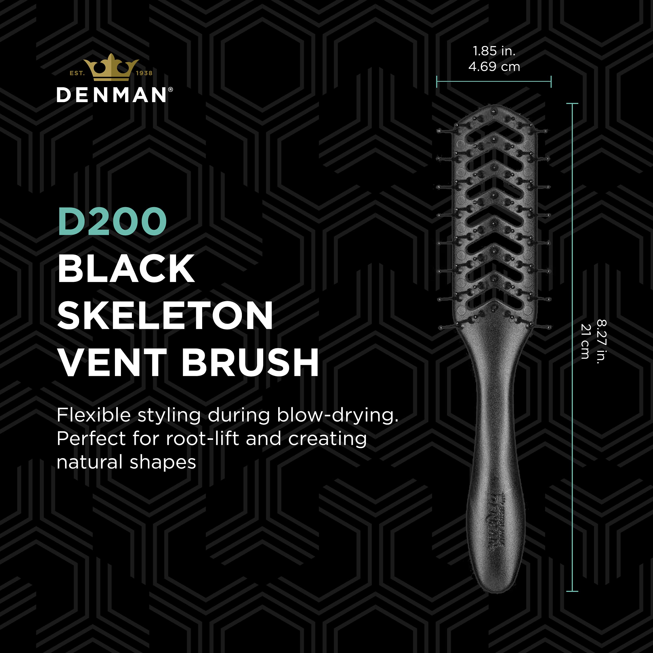 Denman Flexible Vent Brush D200 - Detangling Brush With Lightweight Grip & Control – Perfect For Styling During Blow-Dry & Detangling Wet & Dry Hair – Black (Pack of 1)