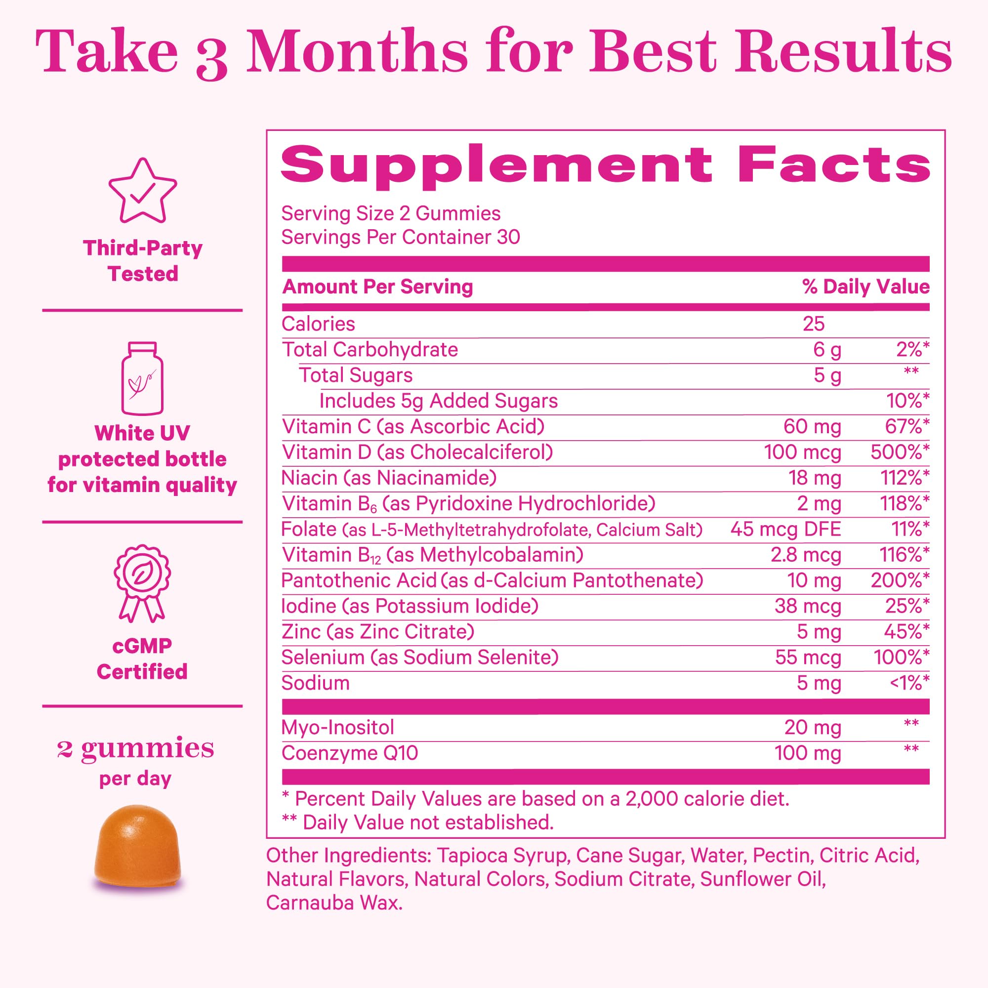 Pink Stork Premium Fertility Gummies for Women - Prenatal Conception Supplements for Her with Inositol, CoQ10, Folate and Vitamins to Support Hormone Balance, Ovulation + Menstrual Cycle, 60 Gummies
