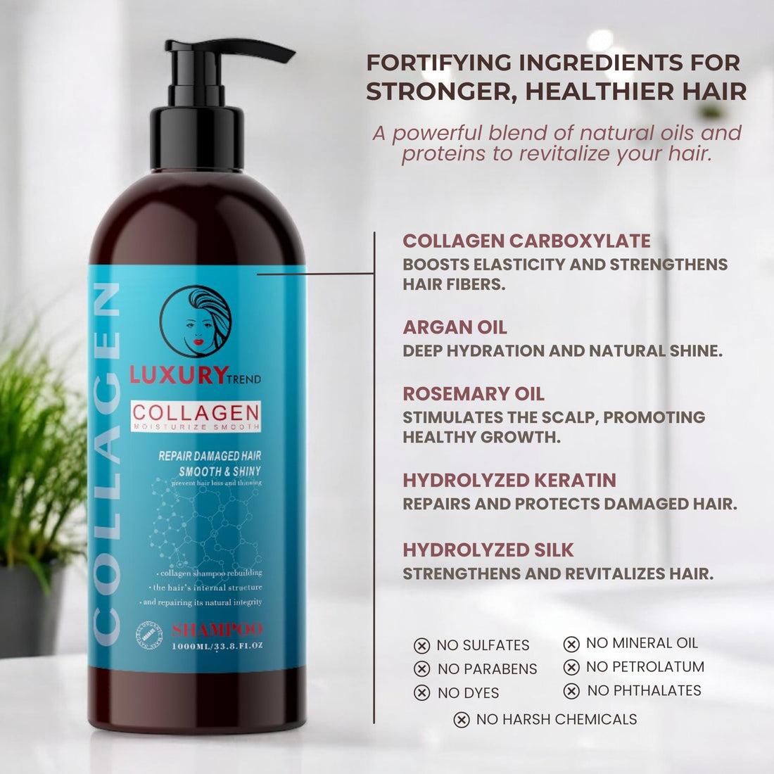 LUXURY TREND Women's Collagen Shampoo, for Hair Thickening & Growth, 33.8 oz