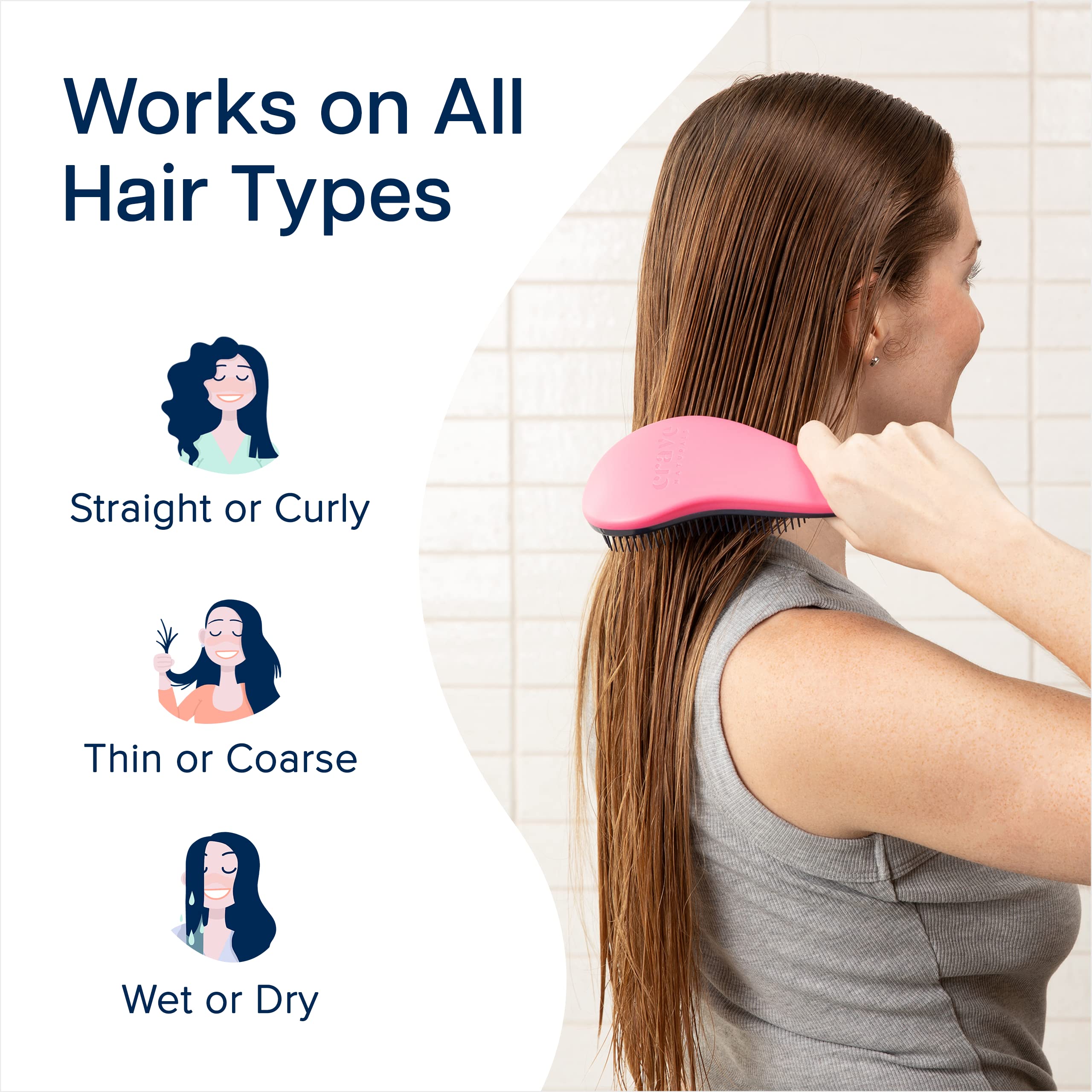 Detangling Brush By Crave Naturals - Glide Thru Detangling Brush Works As a Detangler for Thick, Thin, Curly, Fine, Natural, Color Treated, Damaged, Wet or Dry Hair - No More Tangle - Adults & Kids - Gentle As a Comb - Pink and Black Color - LIFETIME