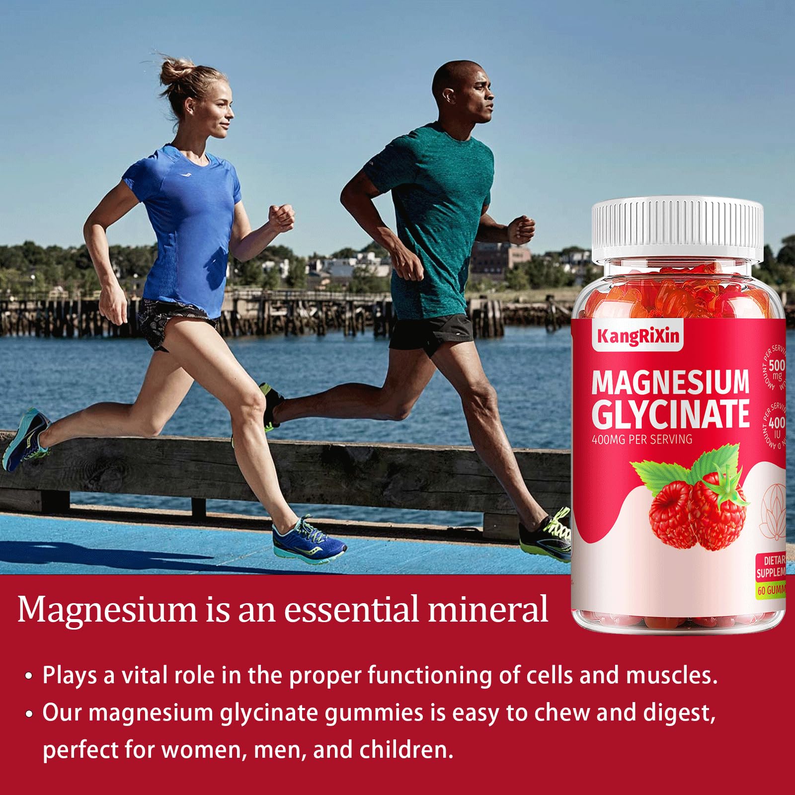 Magnesium Glycinate Gummies - Sugar Free Magnesium Supplements for Adults and Kids, High Absorption Magnesium Gummies with Magnesium Malate Gelatin Free (60 Count (Pack of 2))