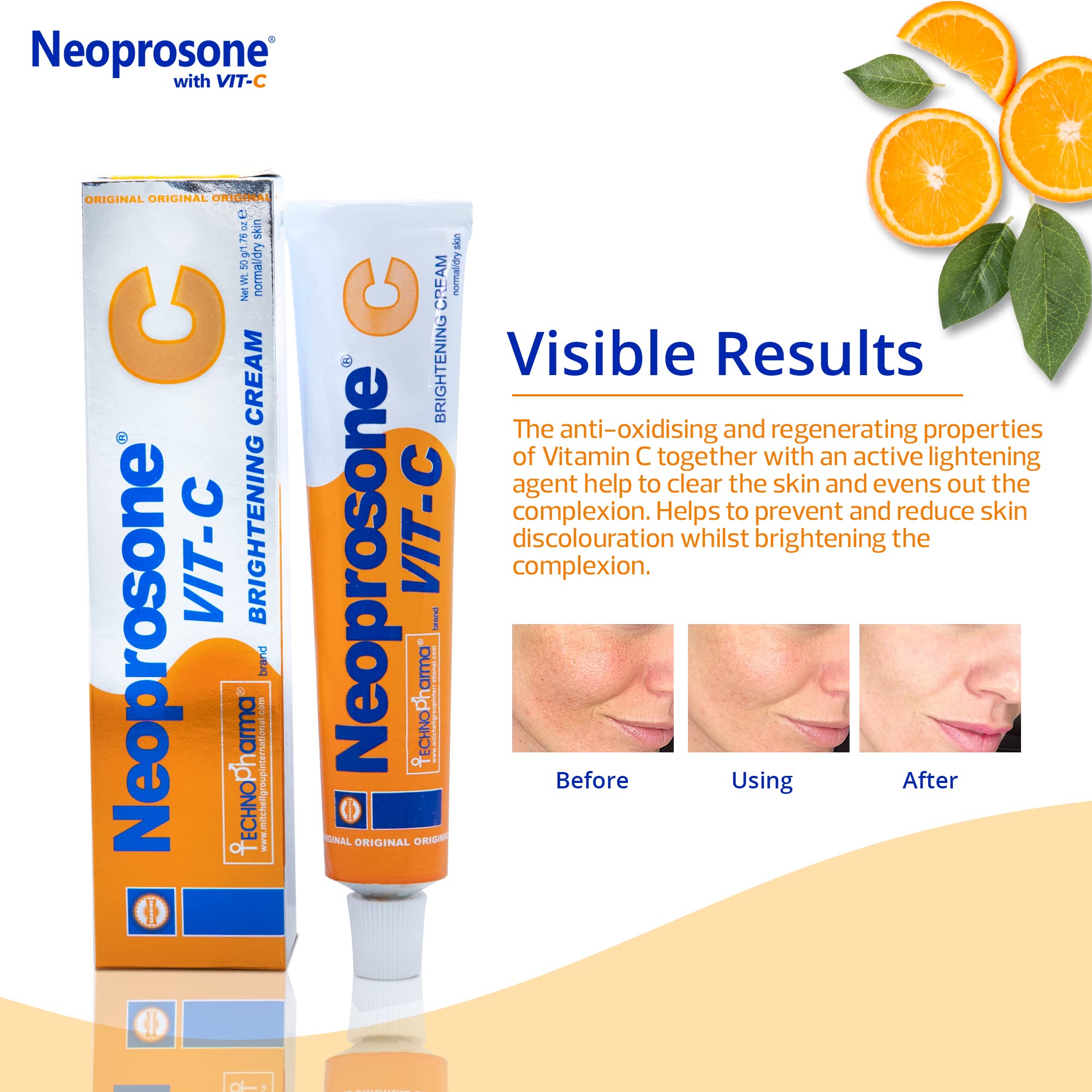 Neoprosone Skin Brightening Cream - 1.7 Fl oz / 50 ml - with Vitamin C and Alpha Arbutin Complex