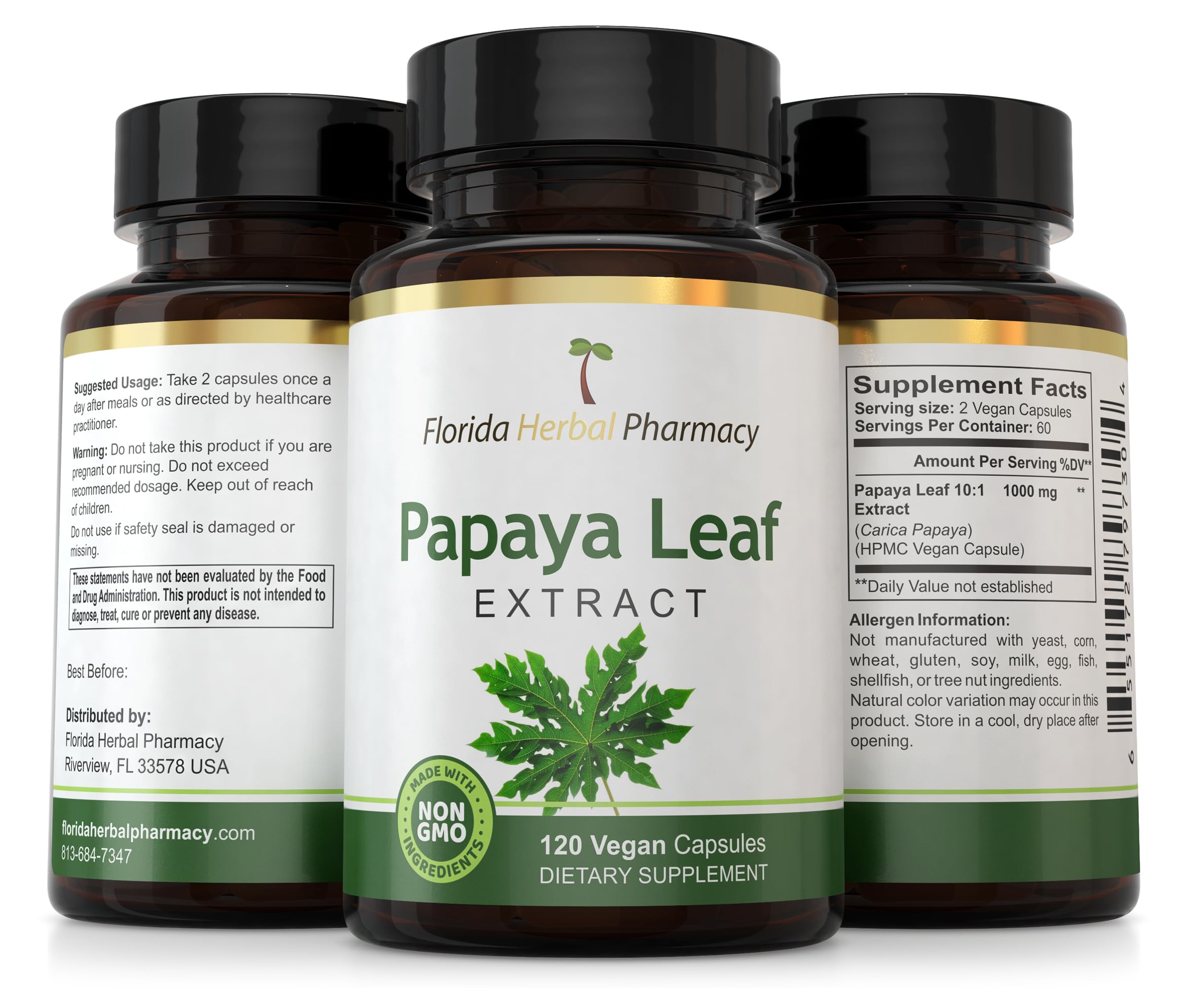 Florida Herbal Pharmacy, Papaya Leaf Extract Capsules 10:1 (120 Capsules)