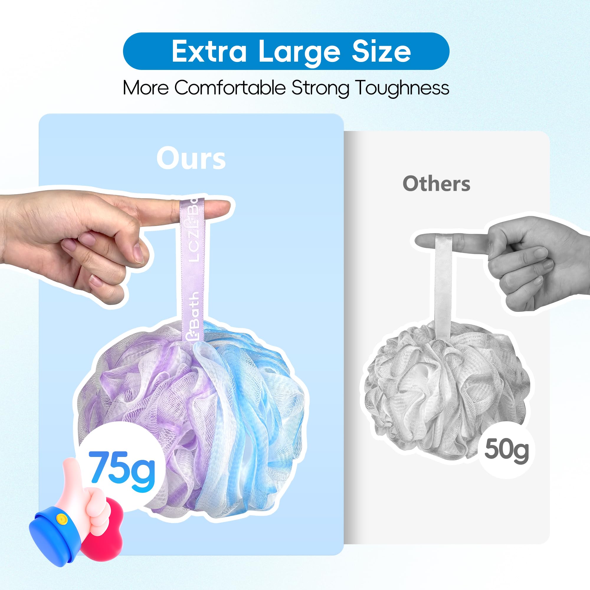 LCZLBath Large Loofah Pack Shower Loofah Sponge Bath Luffa Set for Body Scrubbing, Black Soft Poufs and Puffs XL