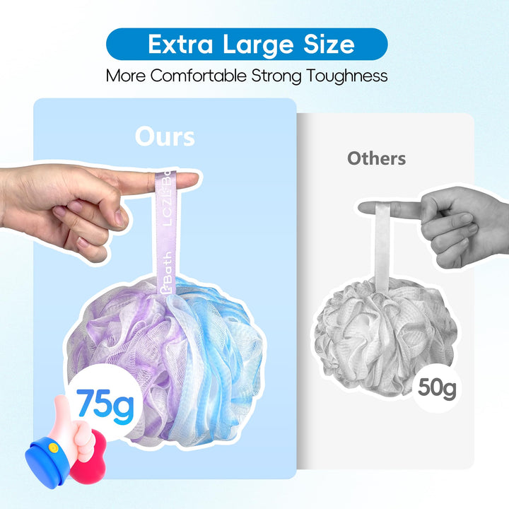 LCZLBath Large Loofah Pack Shower Loofah Sponge Bath Luffa Set for Body Scrubbing, Black Soft Poufs and Puffs XL