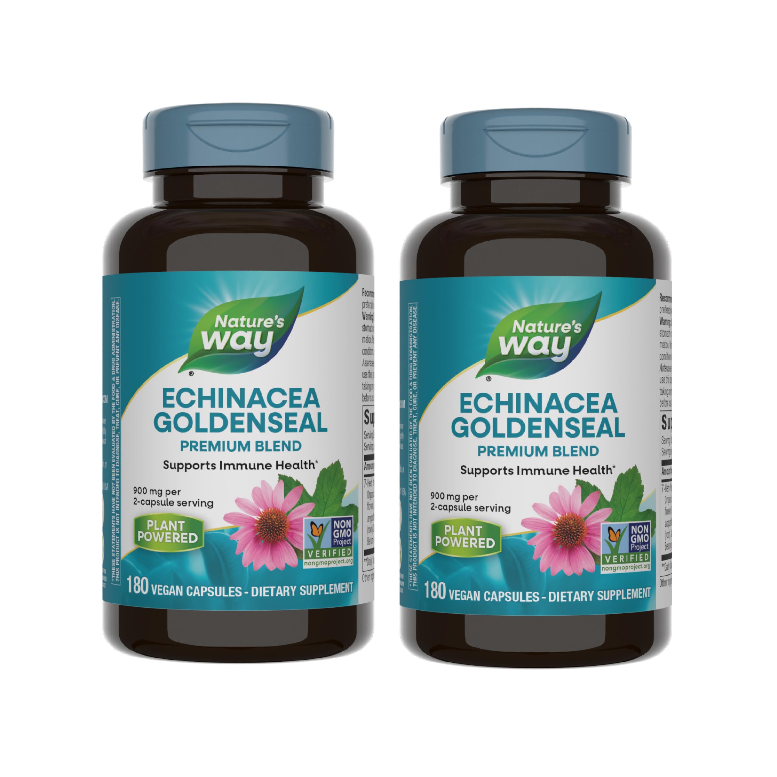 Nature's Way Echinacea Goldenseal - 900 mg Echinacea 7 Herb Blend per 2-capsule serving - For Immune Support* - With Cayenne Pepper, Gentian & Burdock - Gluten Free - 180 Vegan Capsules (Pack of 2)