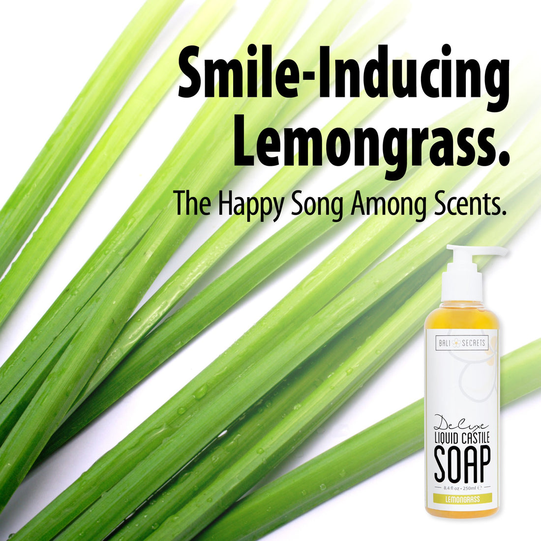 Bali Secrets Deluxe Liquid Castile Soap - Lemongrass - All Natural Ingredients - Vegan - Made with Premium Oils - Biodegradable - For Body & Face - Handcrafted in Small Batches