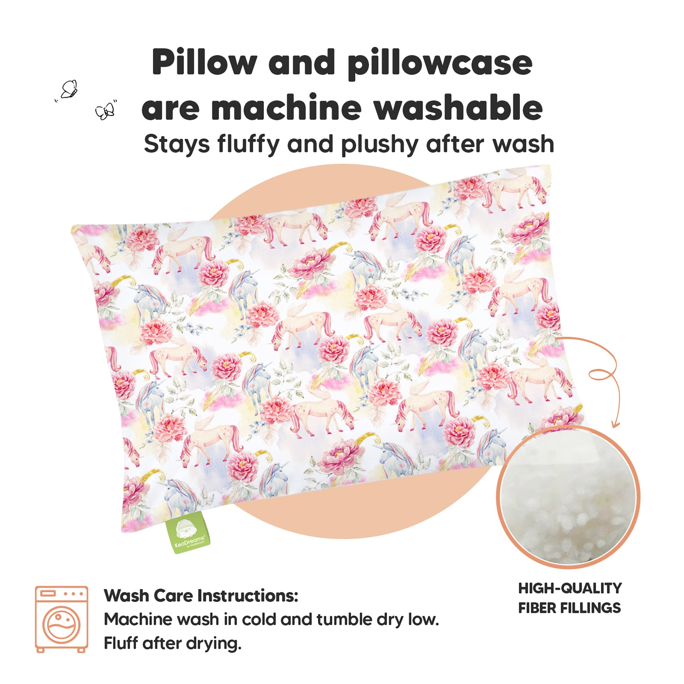 Toddler Pillow with Pillowcase - 13x18 My Little Dreamy Pillow, Organic Cotton Toddler Pillows for Sleeping, Kids Pillow, Travel Pillows, Mini Pillow, Nursery Pillow, Toddler Bed Pillow(Fantasy)