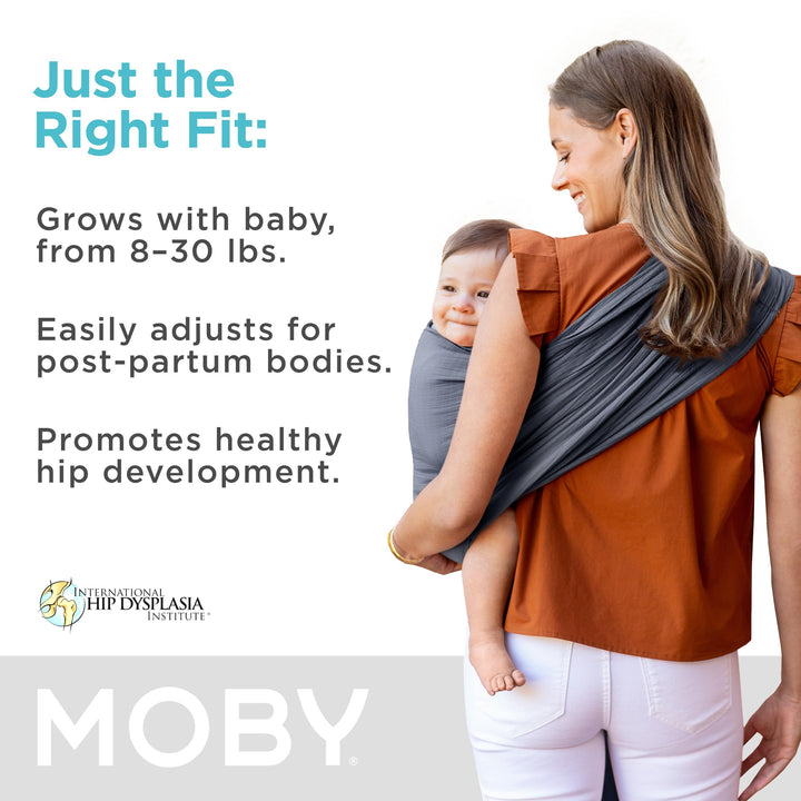 Moby Baby Wrap Carrier Ring Sling for Newborns to Toddlers, Hands-Free, Versatile Support for Moms & Dads, Breathable & Lightweight, Supports Children 8-30 lbs (Flint)