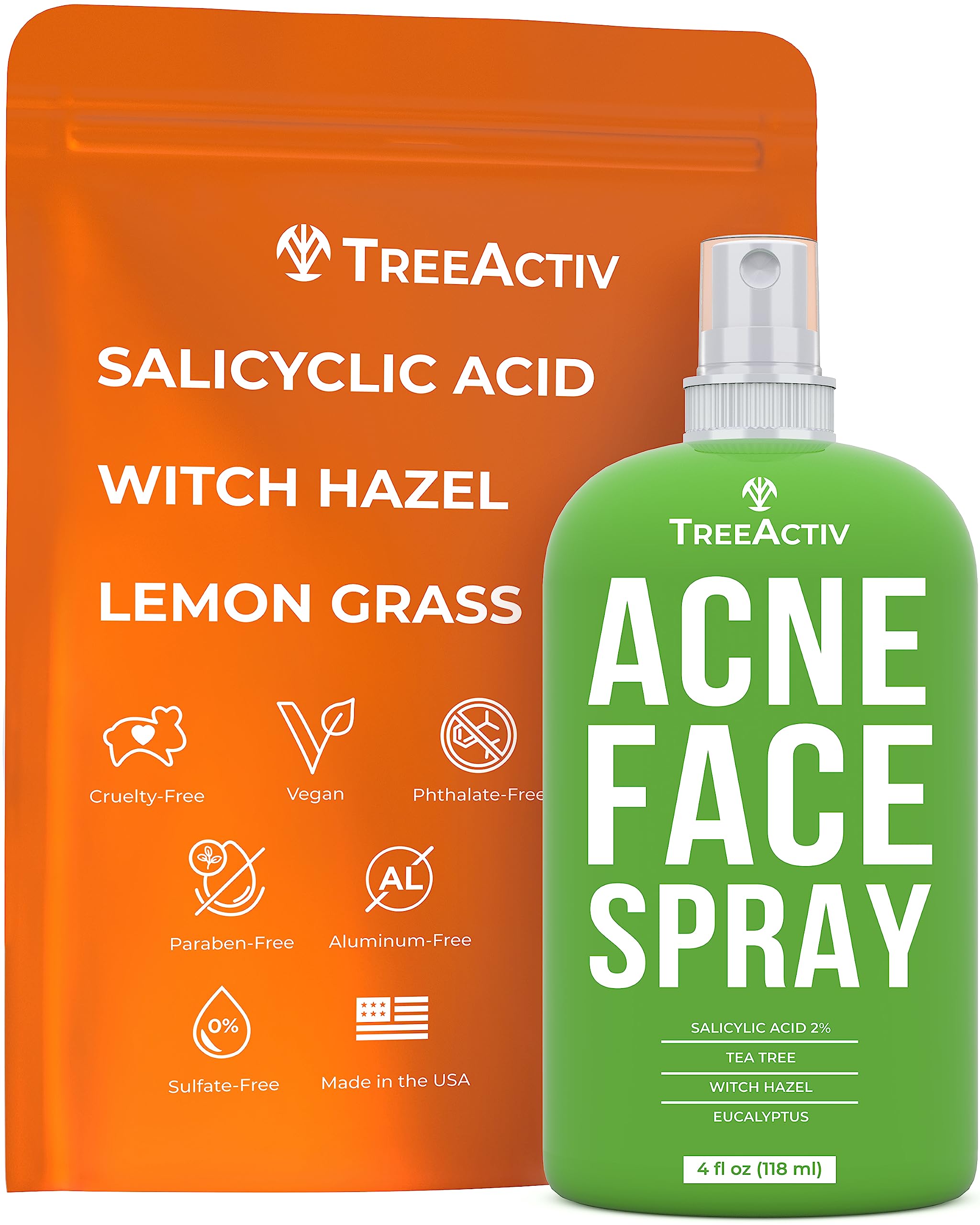 Acne Treatment Face Spray, 4 fl oz Facial Spray with Witch Hazel, Salicylic Acid for Acne Prone and Oily Skin, for Hormonal, Severe Cystic Acne, Skin Clearing Toner, 1000 Sprays