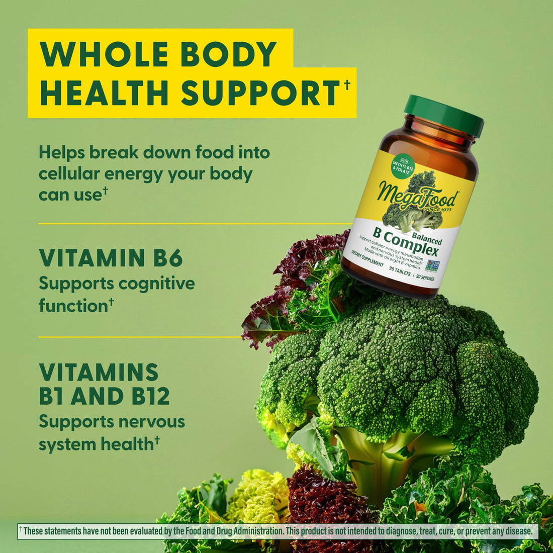 MegaFood Balanced B Complex - B Complex Vitamin Supplement, 8 B Vitamins including Vitamin B6, Vitamin B12, Folate, Biotin & more, Supports Cellular Energy Production, Vegan, Gluten Free - 30 Tablets