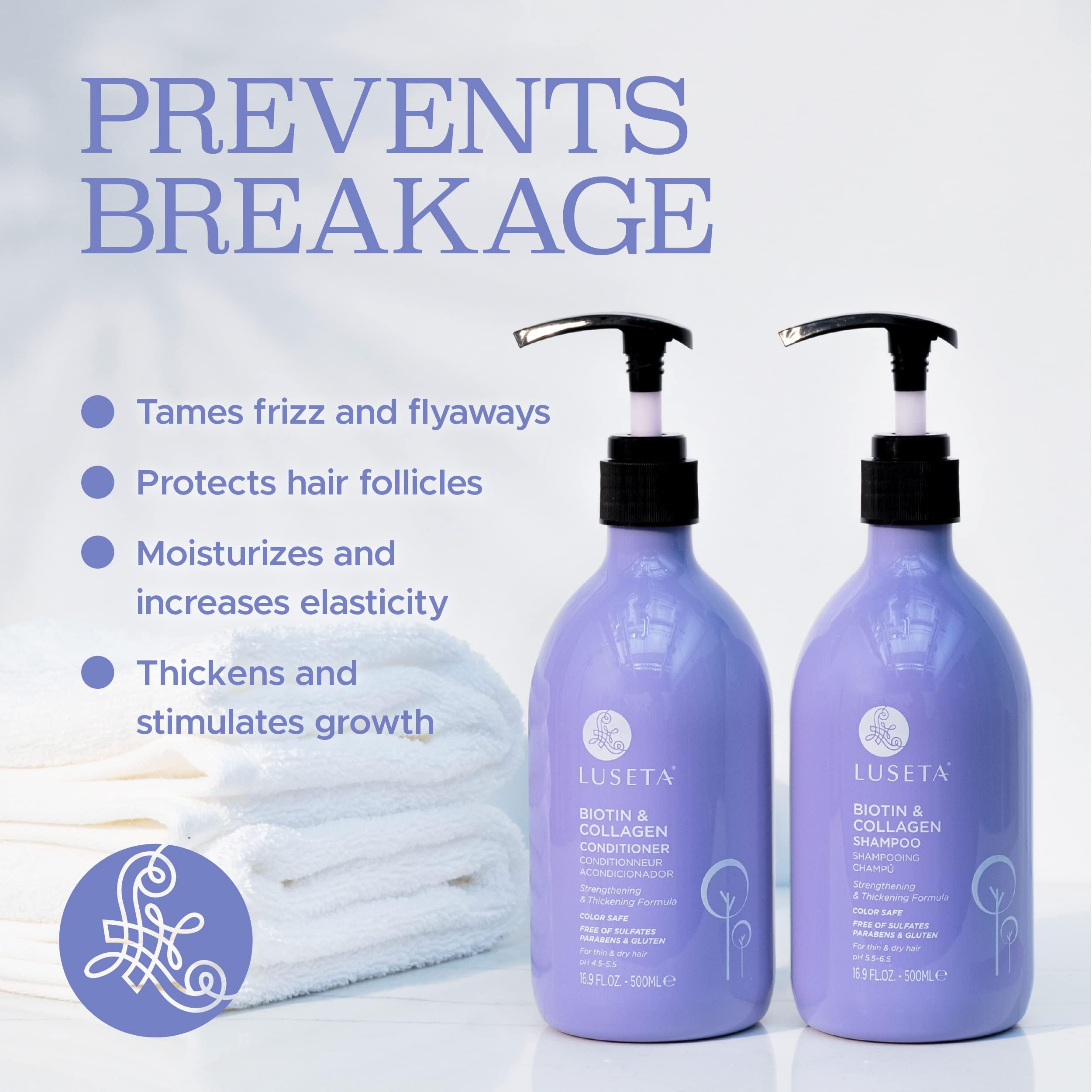 Luseta Biotin & Collagen Shampoo & Conditioner Set 2 x 16.9oz - Thickening for Hair Loss & Fast Hair Growth - Infused with Argan Oil to Repair Damaged Dry Hair - Sulfate Free Paraben Free