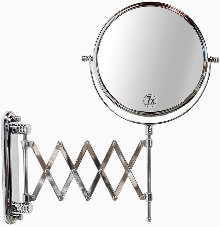 Deco Bros 8 Inch Two Sided Extension Wall Mount Mirror With 7x Magnification, 13.5 Inch Extension, Chrome