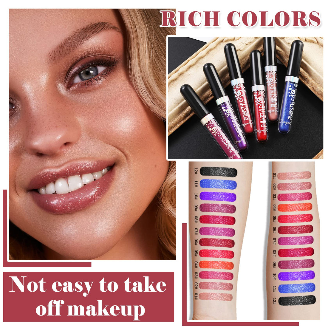 NVLEPTAP 3PCS Liquid Glitter Lipstick Glitter Lip Gloss Set,Diamond Shimmer Matte Lipstick Set Long Lasting High Pigment Glitter Lip Stick Kit Lip Gloss Set Halloween Makeup Gift - Set A