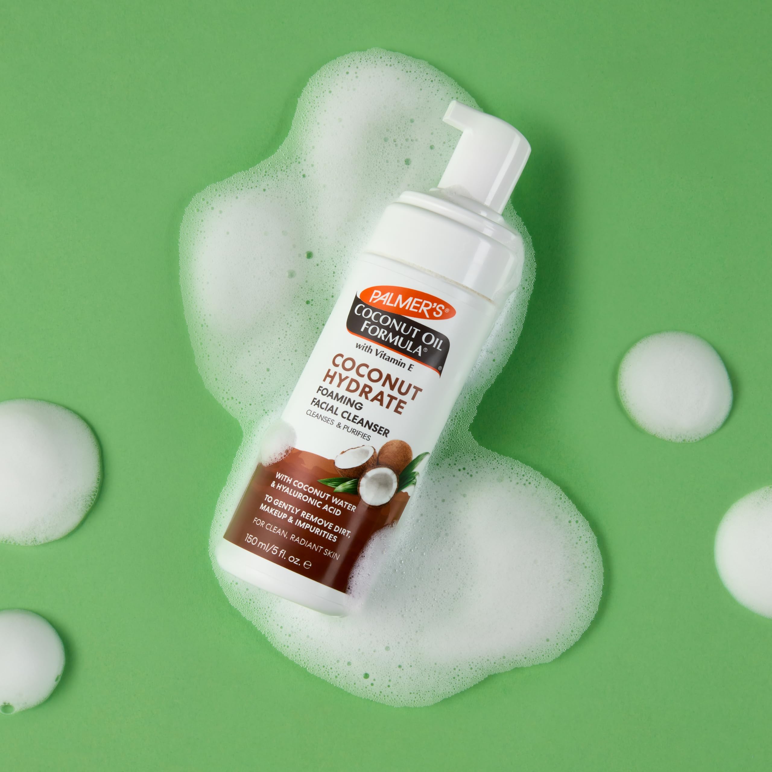 Palmer's Coconut Oil Formula Coconut Hydrate Foaming Facial Cleanser, 5 Fl Oz, Face Wash with Coconut Water, Hyaluronic Acid & Vitamin E, Gentle Cleansing, Purifying & Moisturizing Skin Care