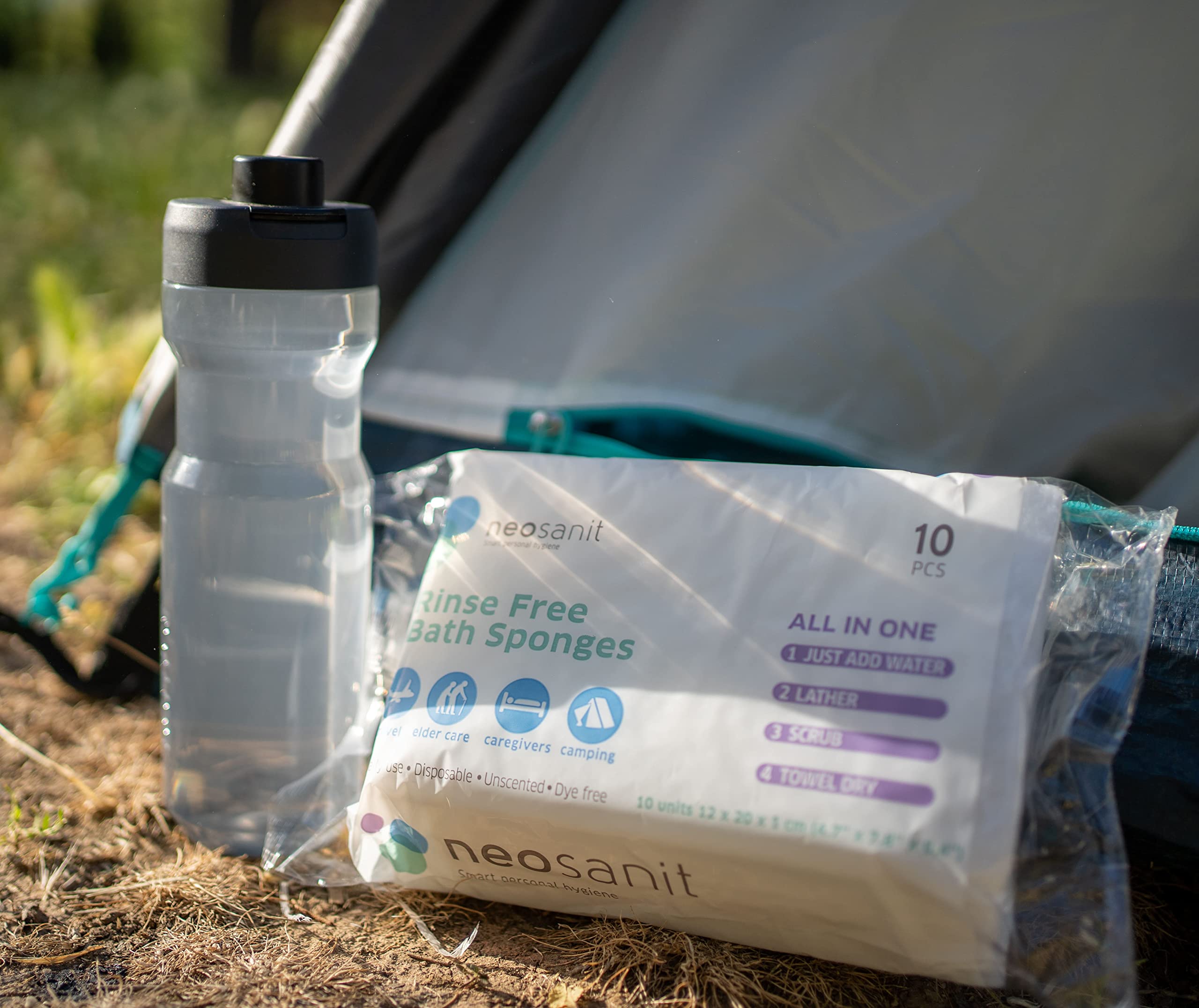 Neosanit Soap Infused Bath Sponge Rinse Free. Shower Wipes for Adults No Rinse. Bath Sponges with Dermatologic and Hypoallergenic Soap.Medical Supplies for Bathing All in One. Single Use-Pack 10 Units