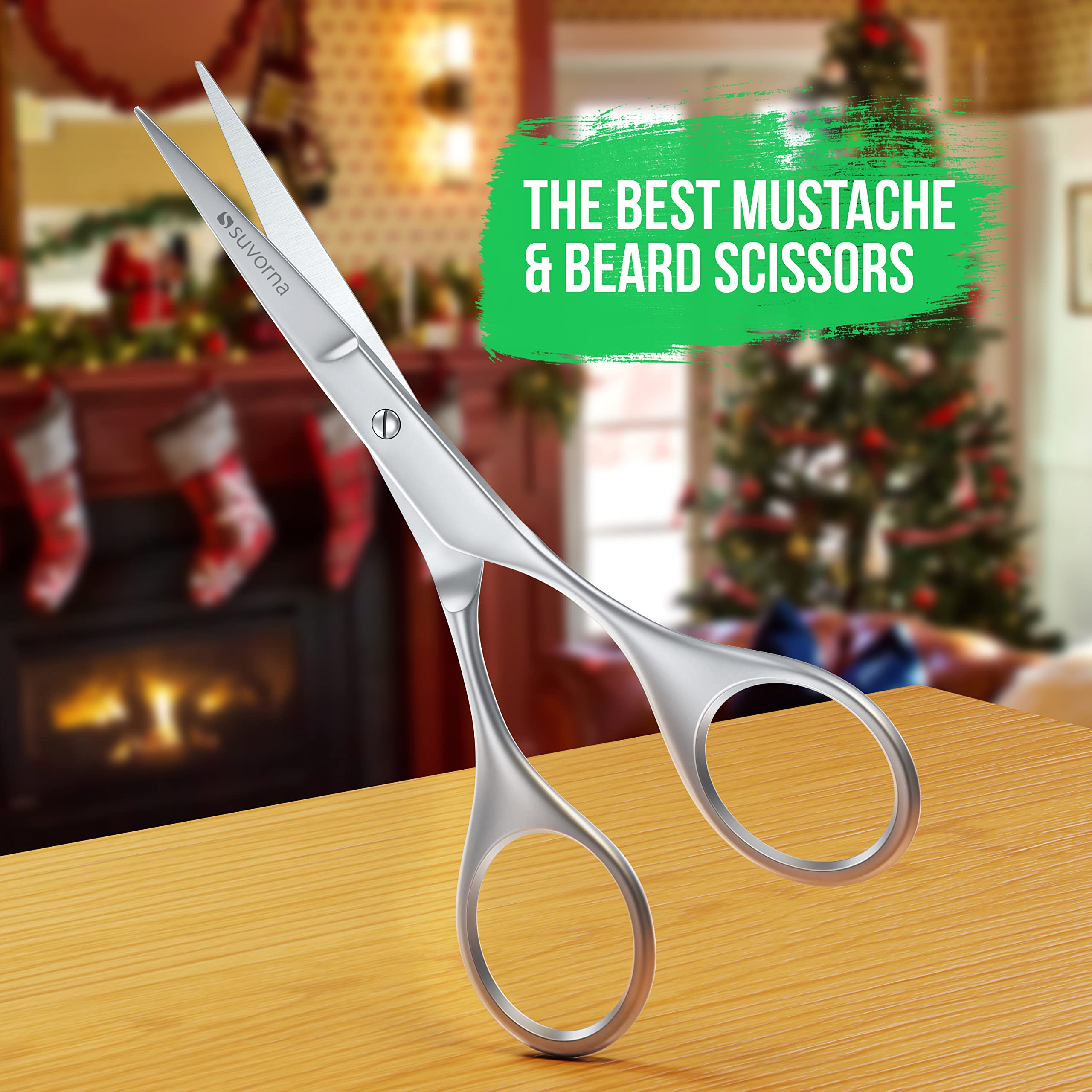 Suvorna small scissors for beard, mustache, facial, nose, eyebrow, and ear hair - Hair scissors for cutting, trimming & grooming - Made with 4.5 stainless steel for barbers, professional, & home user