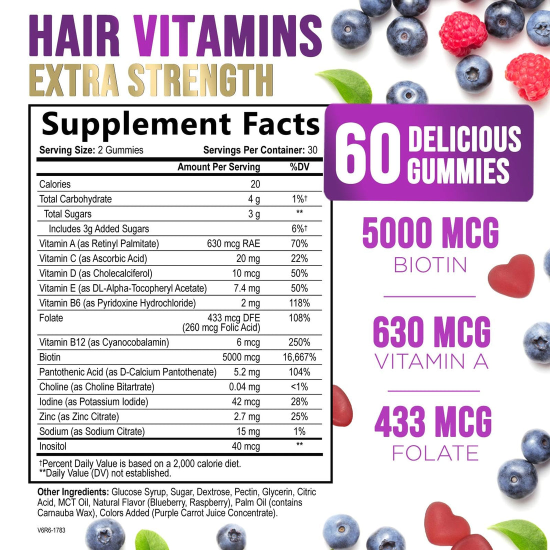 Hair Growth Supplement Gummy for Stronger, Radiant Hair, Skin & Nails - Hair Vitamins with Biotin 5000 mcg and Vitamin E & C, Nature's Extra Strength Hair Vitamins for Women & Men - 60 Gummies