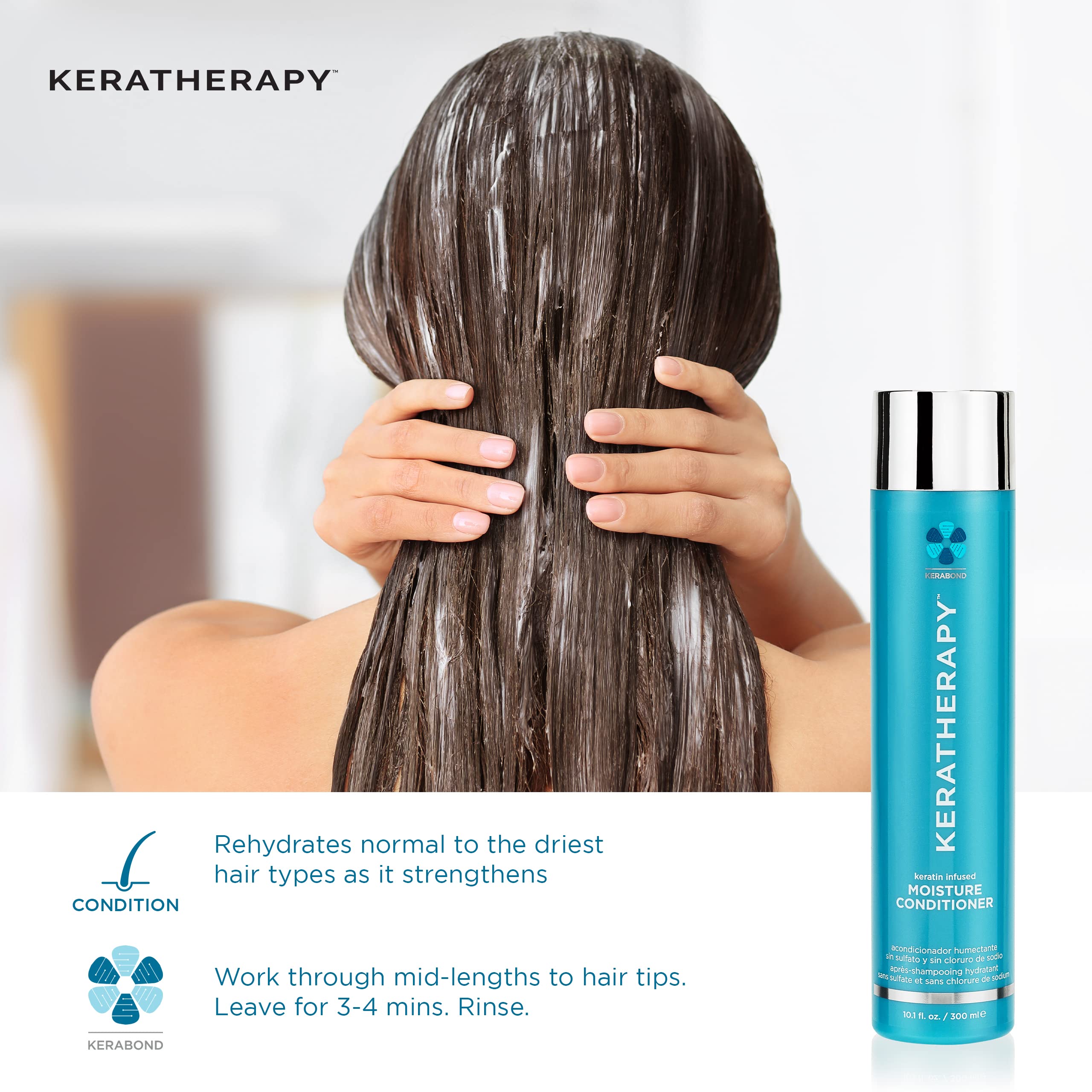 KERATHERAPY Keratin Infused Moisture Shampoo, 33.8 fl. oz., 1000 ml - Anti Frizz Moisture Shampoo for Oily Scalp and Dry Ends - Kerabond Technology, Aloe Vera, & Willow Bark - Sulfate & Paraben Free