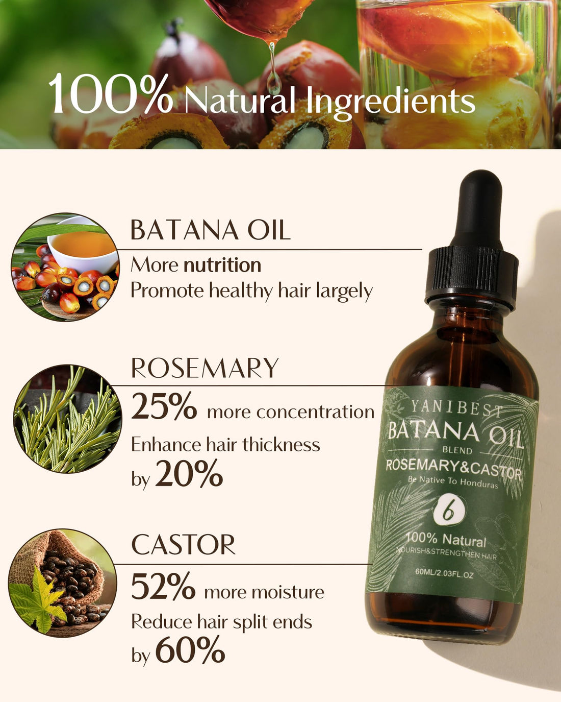 YANIBEST Batana Oil Boost Hair Volume Enhance Hair Density Scalp Nourishing Relieves Dry, Itchy, Improve Scalp Health