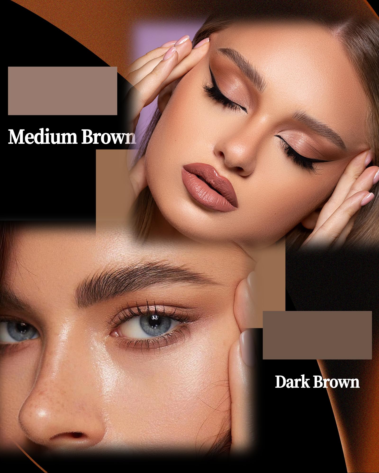 Eyebrow Powder Makeup Kit - Medium/Dark Brown, 2 Color Eye Brow Powder Palette Waterproof Long-Lasting Brow Filler, Lightweight, Easy Blend, Natural Full Look with Brush, maquillaje para cejas-03