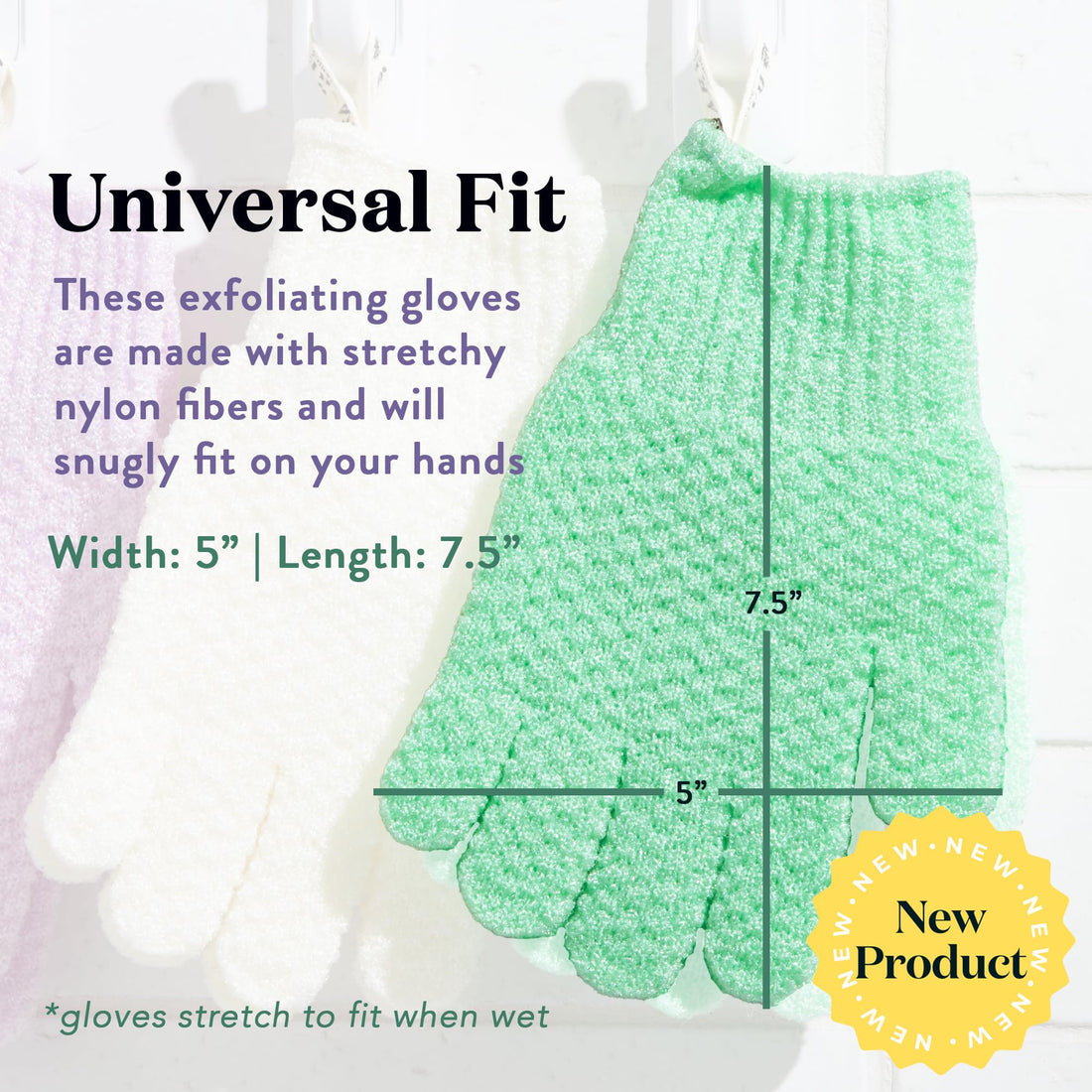 Bare Botanics 4 Pack Exfoliating Gloves for Shower (White) - 100% Nylon Fibers - Exfoliating Bath Gloves - Shower Scrubber & Dead Skin Remover - Perfect for Wet & Dry Exfoliation