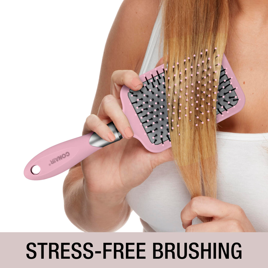 Conair Velvet Touch Paddle Cushion hair brush - Detangling hairbrush - curly or straight styles - men or women - detangler - features soft touch handle - Blush Pink