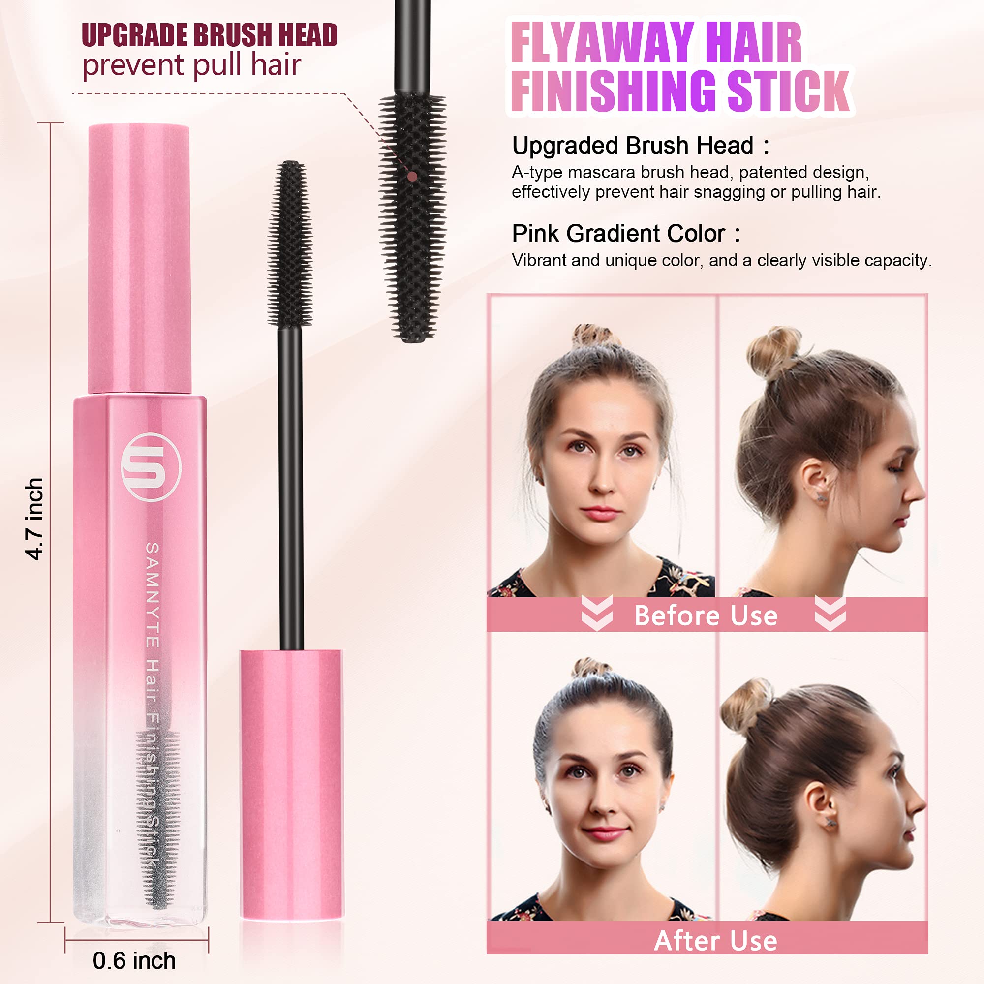 Hair Finishing Stick, 2pcs Hair Mascara for Flyaway Tamer, Fly Away Hair Tamer Stick for Enhance Gloss of Hair, Anti Frizz Broken Hair Baby Hair Flash Moment Flyaway Stick, Non-Greasy