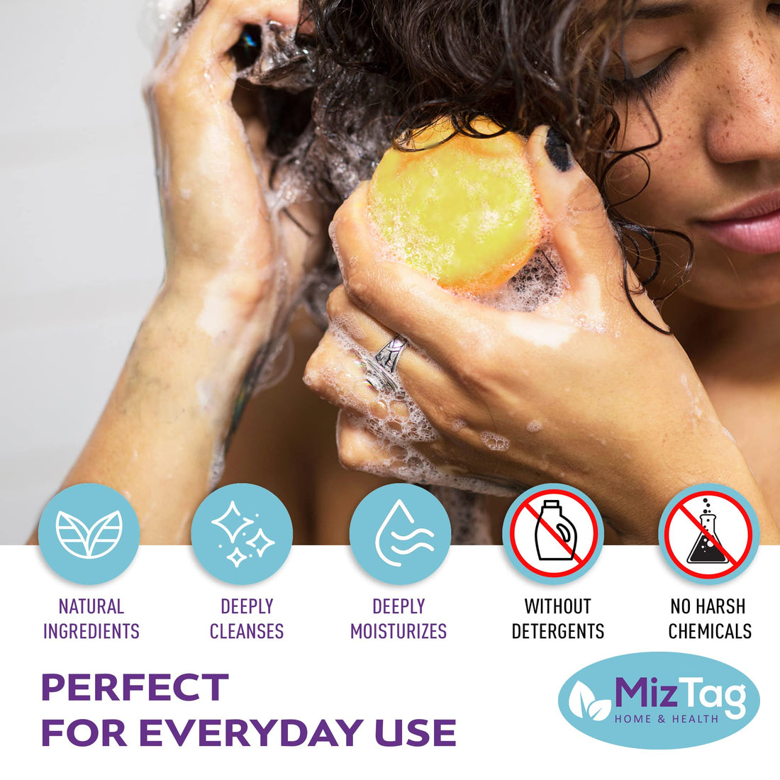 Miztag Home & Health Shampoo and Conditioner Bar Set - 5pcs with Holder & Travel Tins - Vegan, Sulfate-Free, Paraben-Free - Eco-Friendly Gift for Women