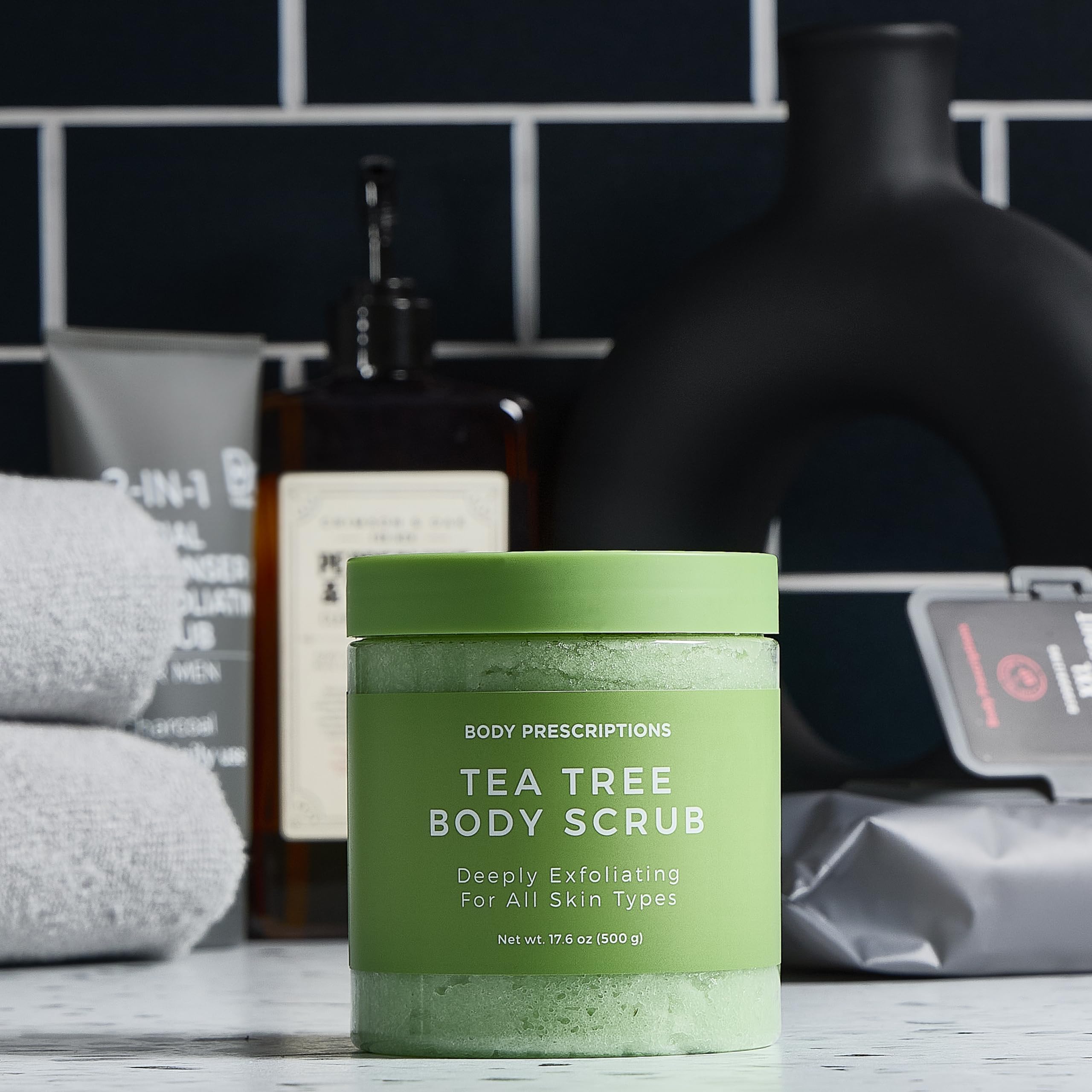 Body Prescription Deep Exfoliating Body Scrub - Cruelty-Free Formula for All Skin Types, 17.64 Ounce (Pack of 1), Tea Tree