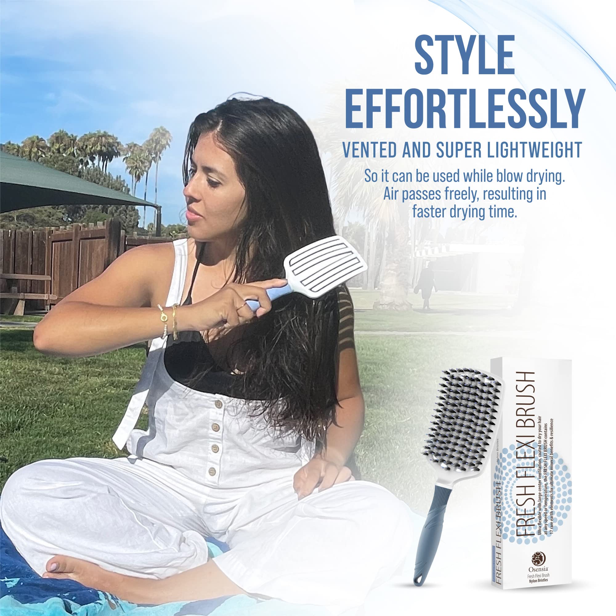 Boar Bristle Brush Detangler for Thick & Curly Hair â€“ Ceramic Coated Vent Brush for Fast Drying & Detangling â€“ Mineral Paddle Brush Smooths, by Osensia: Boar + Nylon