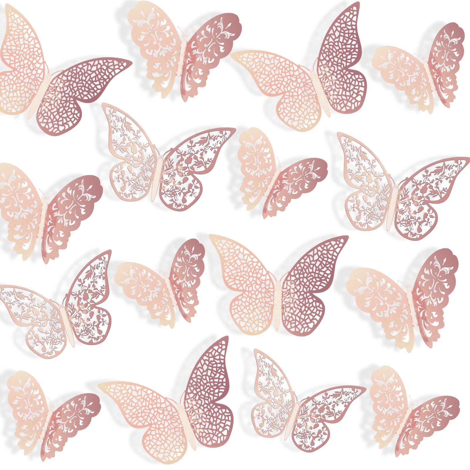 Bememo 72 Pieces 3D Butterfly Wall Decals Sticker Wall Decal Decor Art Decorative Sticker 3 Sizes for Room Home Nursery Classroom Offices Kids Girl Boy Bedroom Bathroom Living Room Decor (Rose Gold)
