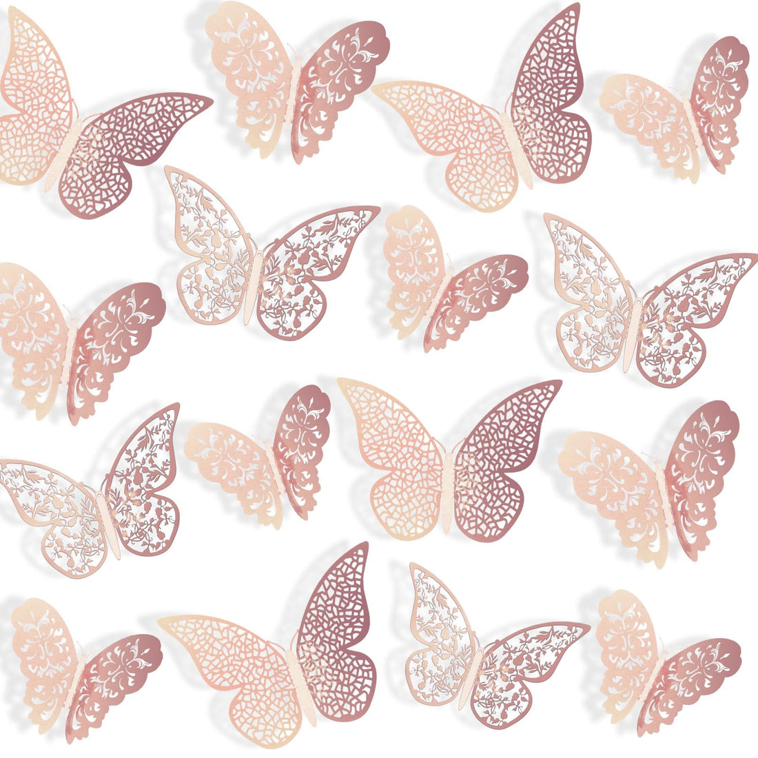 Bememo 72 Pieces 3D Butterfly Wall Decals Sticker Wall Decal Decor Art Decorative Sticker 3 Sizes for Room Home Nursery Classroom Offices Kids Girl Boy Bedroom Bathroom Living Room Decor (Rose Gold)