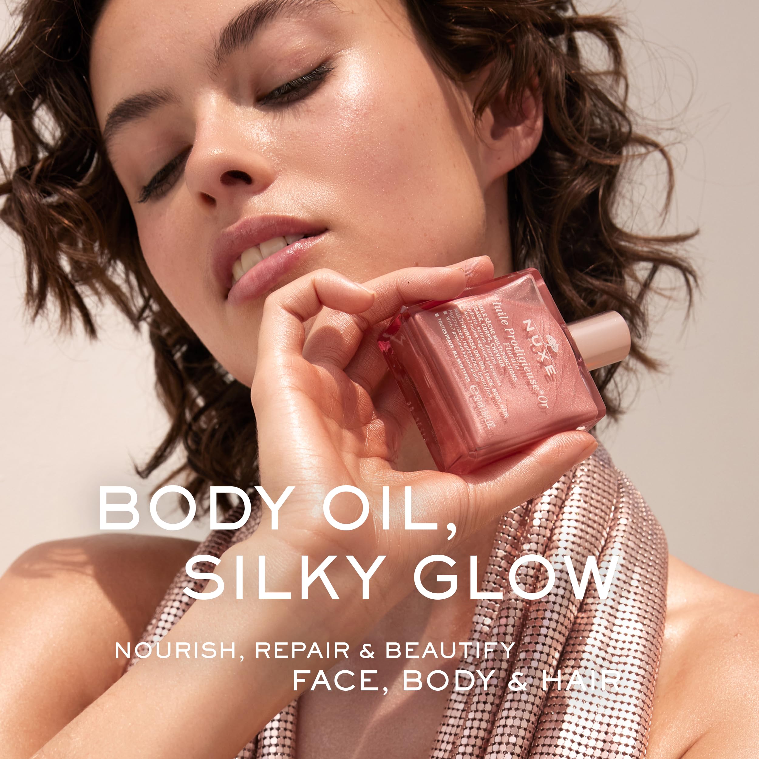 Nuxe Huile Prodigieuse Floral Shimmering Multi Purpose Dry Oil for Face, Body & Hair. Luxurious Rose Gold Glow and Deep Hydration, 1.6 fl.oz.