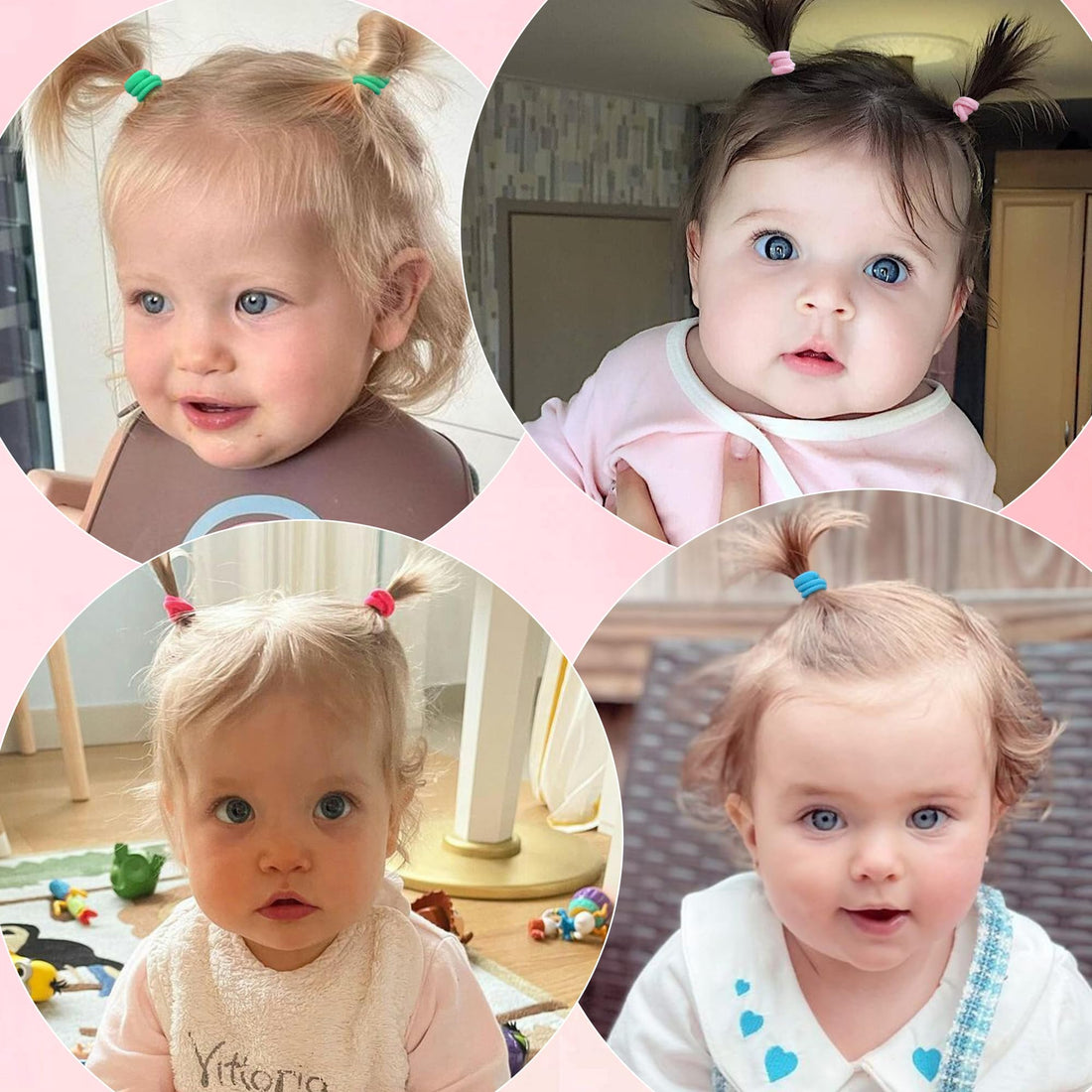 CÉLLOT 300PCS Baby Hair Ties,Diameter 0.8 Inch Seamless Finger Rubber Hair Elastics,Small Nylon Hair Ponytail Holders Hair Accessories for Girls Kids