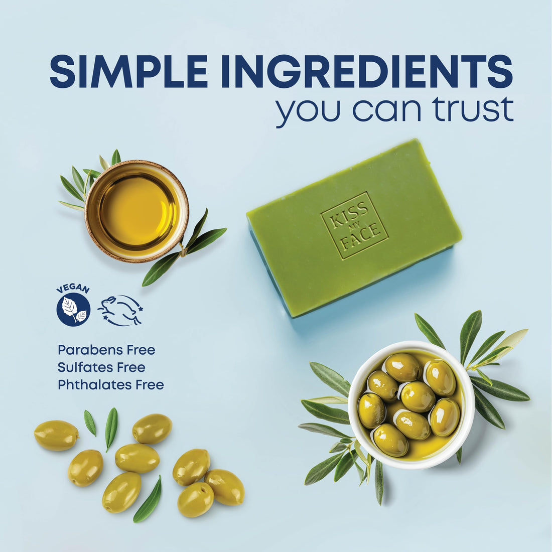 Kiss My Face Olive Oil Fragrance Free Bar Soap, Moisturizing Bar Soap - Cruelty Free Vegan Soap - Palm Oil Free, Natural Olive Oil Soap, 8oz