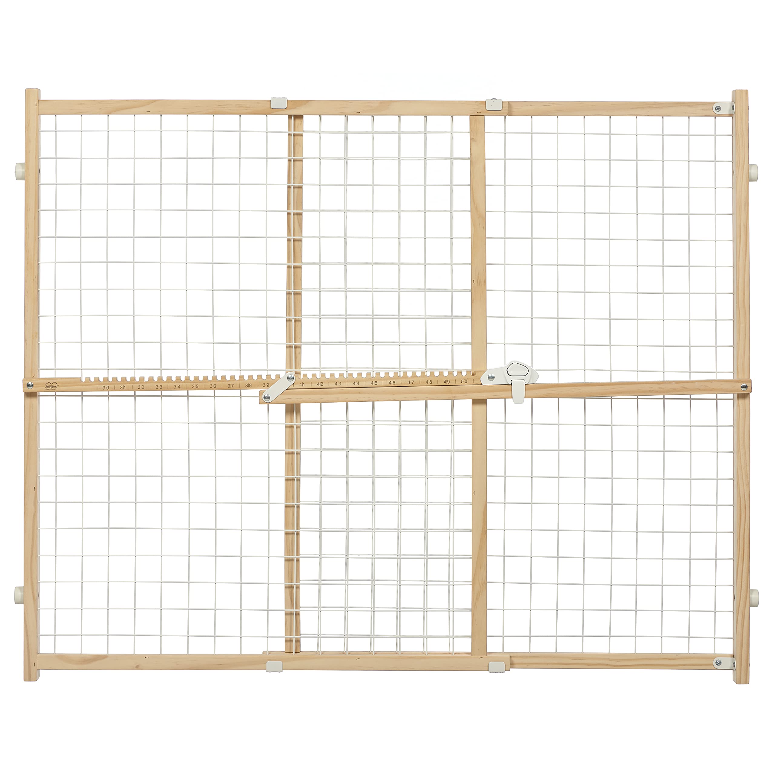 MidWest Homes for Pets Wire Mesh Pet Safety Gate, Pressure Mounted Dog Gate Measures 32 Inches Tall & Expands to 29-50 Inches Wide, Natural Wood & White Powder Coated Wire Mesh