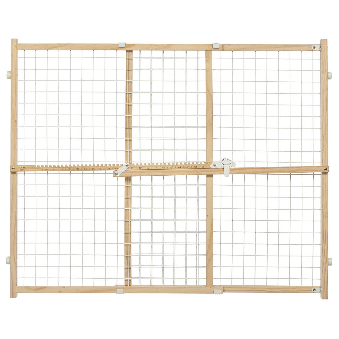 MidWest Homes for Pets Wire Mesh Pet Safety Gate, Pressure Mounted Dog Gate Measures 32 Inches Tall & Expands to 29-50 Inches Wide, Natural Wood & White Powder Coated Wire Mesh