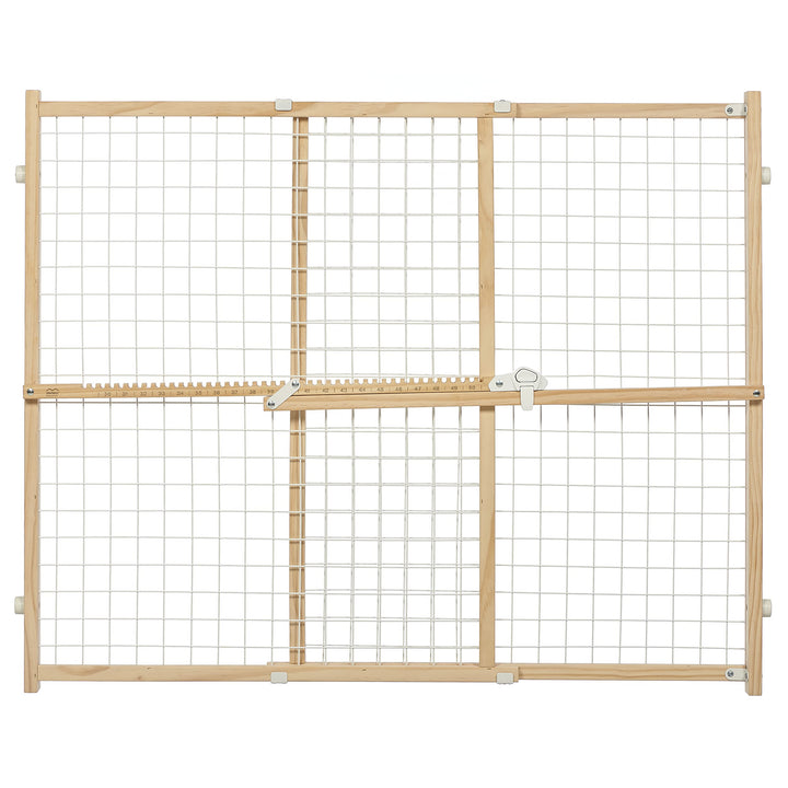 MidWest Homes for Pets Wire Mesh Pet Safety Gate, Pressure Mounted Dog Gate Measures 32 Inches Tall & Expands to 29-50 Inches Wide, Natural Wood & White Powder Coated Wire Mesh