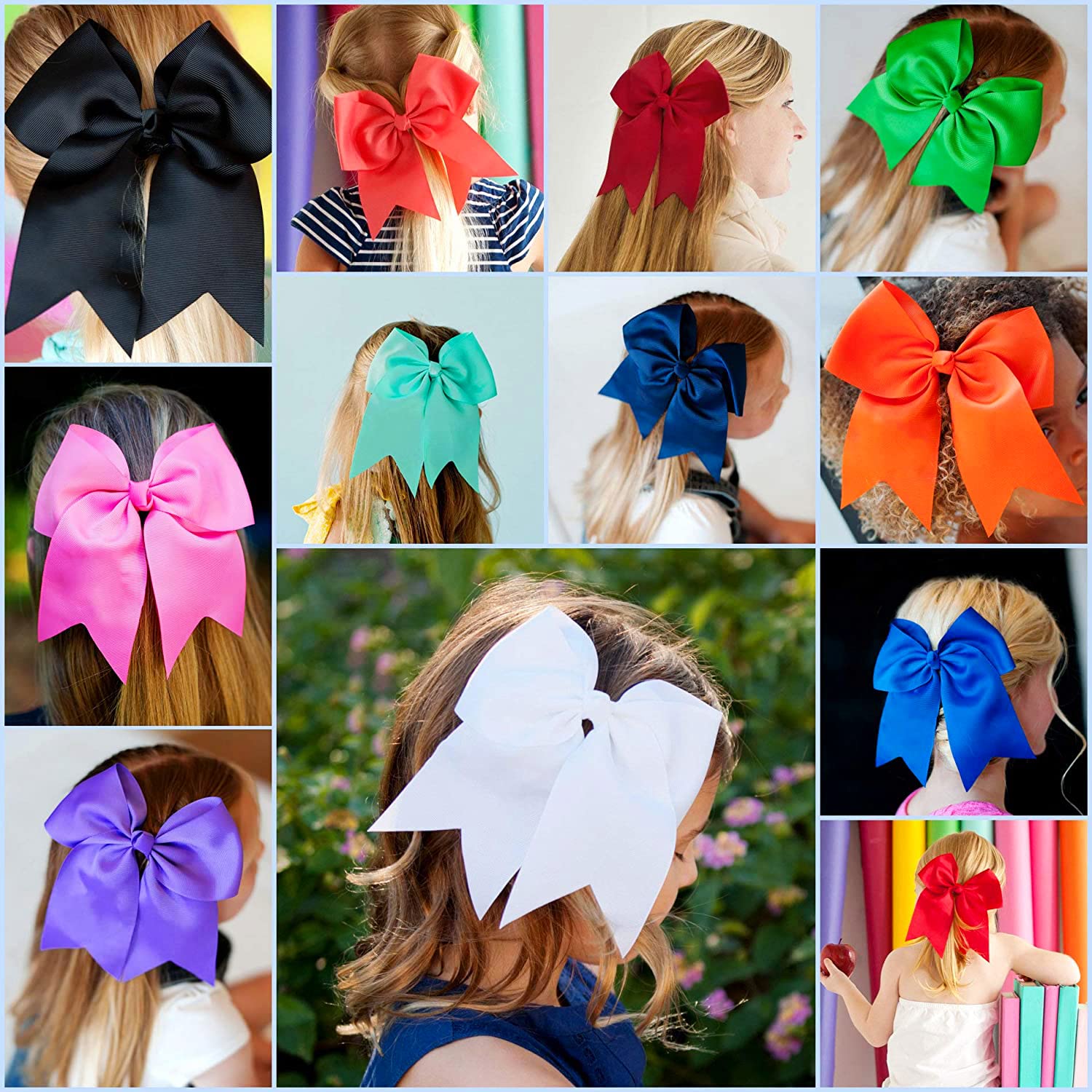 20pcs 8 Grosgrain Ribbon Large Cheer Hair Bow Ties Ponytail Holder Elastic Band Cheerleading Ties for Girls Teens Senior Children Kids Toddlers and Women