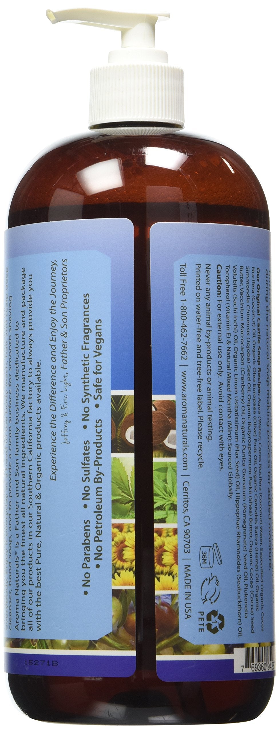 Aroma Naturals Extraordinary Natural 4-in-1 Castile Liquid Soap, Global Mints, 34 Ounce