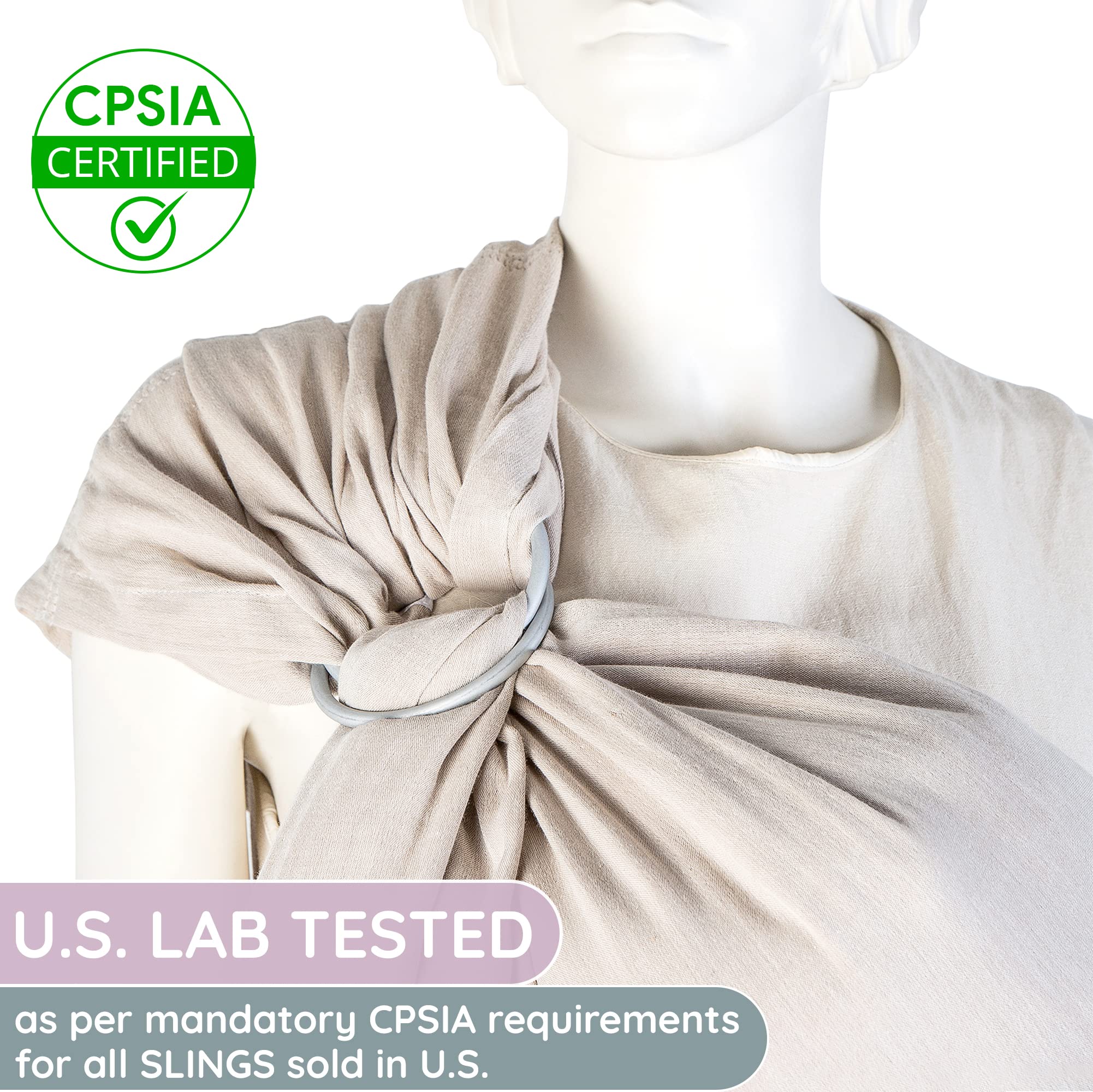 Ring Sling Baby Carrier 100% Cotton Muslin Front and Chest Newborn to Toddler Carrier and Baby Sling (Beige)