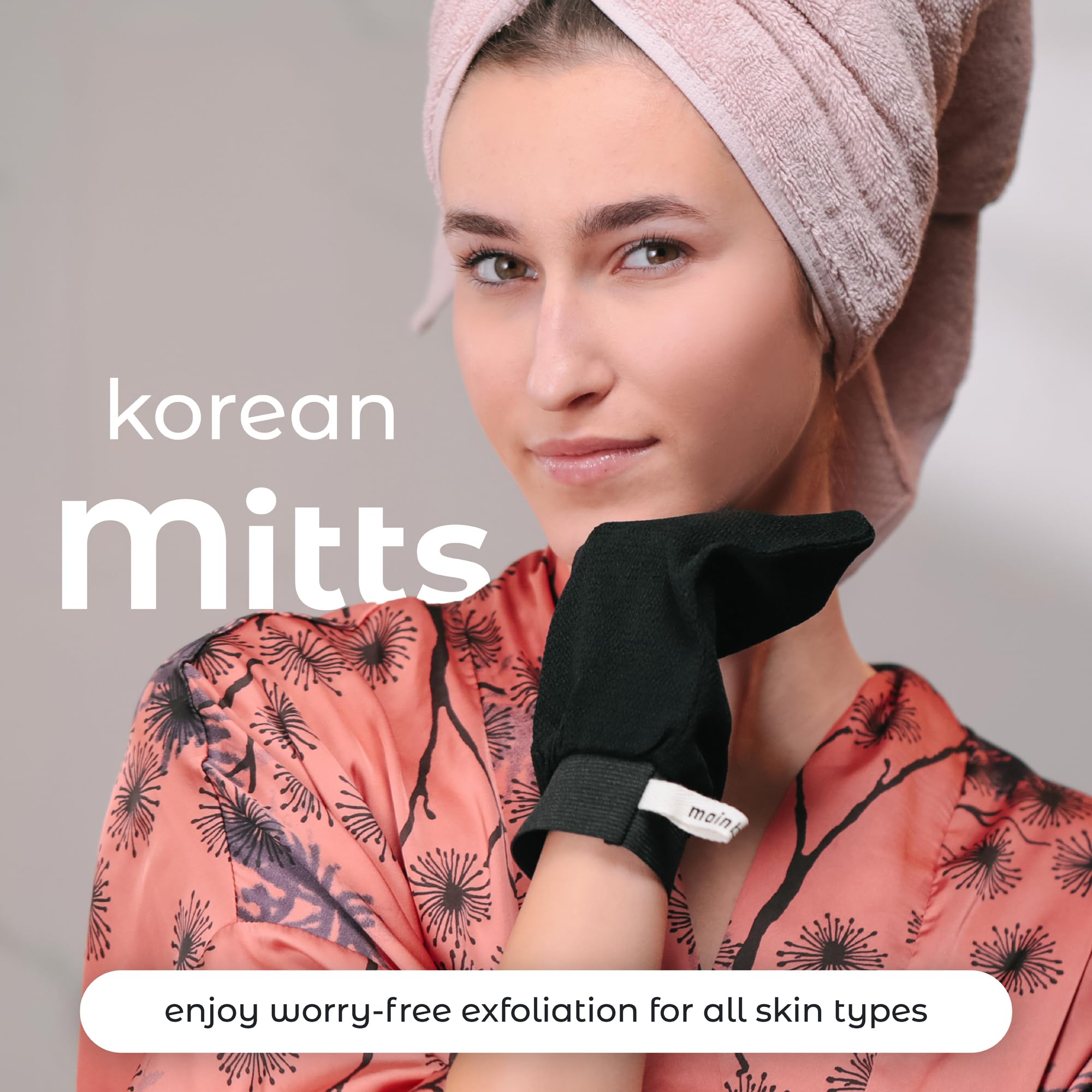 MainBasics Korean Exfoliating Mitts (2-Pack) – Deep Cleansing Body Scrubbers for Dead Skin Removal, Spray Tan Prep & Keratosis Pilaris Treatment