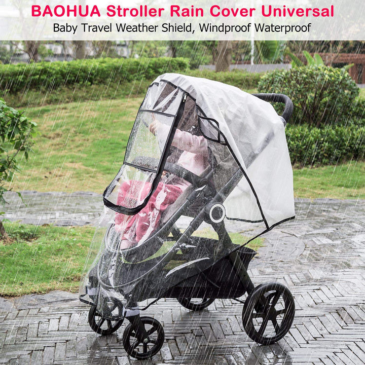 Stroller Rain Cover & Stroller Mosquito Net,Universal Travel Weather Shield,Waterproof,Windproof,Breathable,Rain Cover for Stroller,Clear(2-Piece Set)